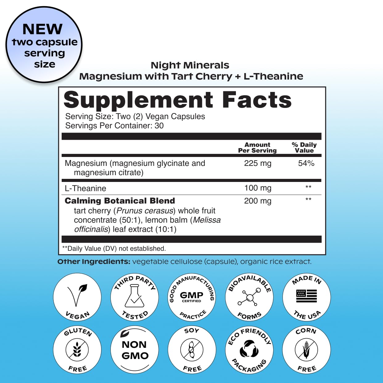 Wholier Night Minerals Magnesium Glycinate + Citrate with L-Theanine, Tart Cherry & Lemon Balm, Melatonin-Free Natural Sleep Support, 60 Capsules