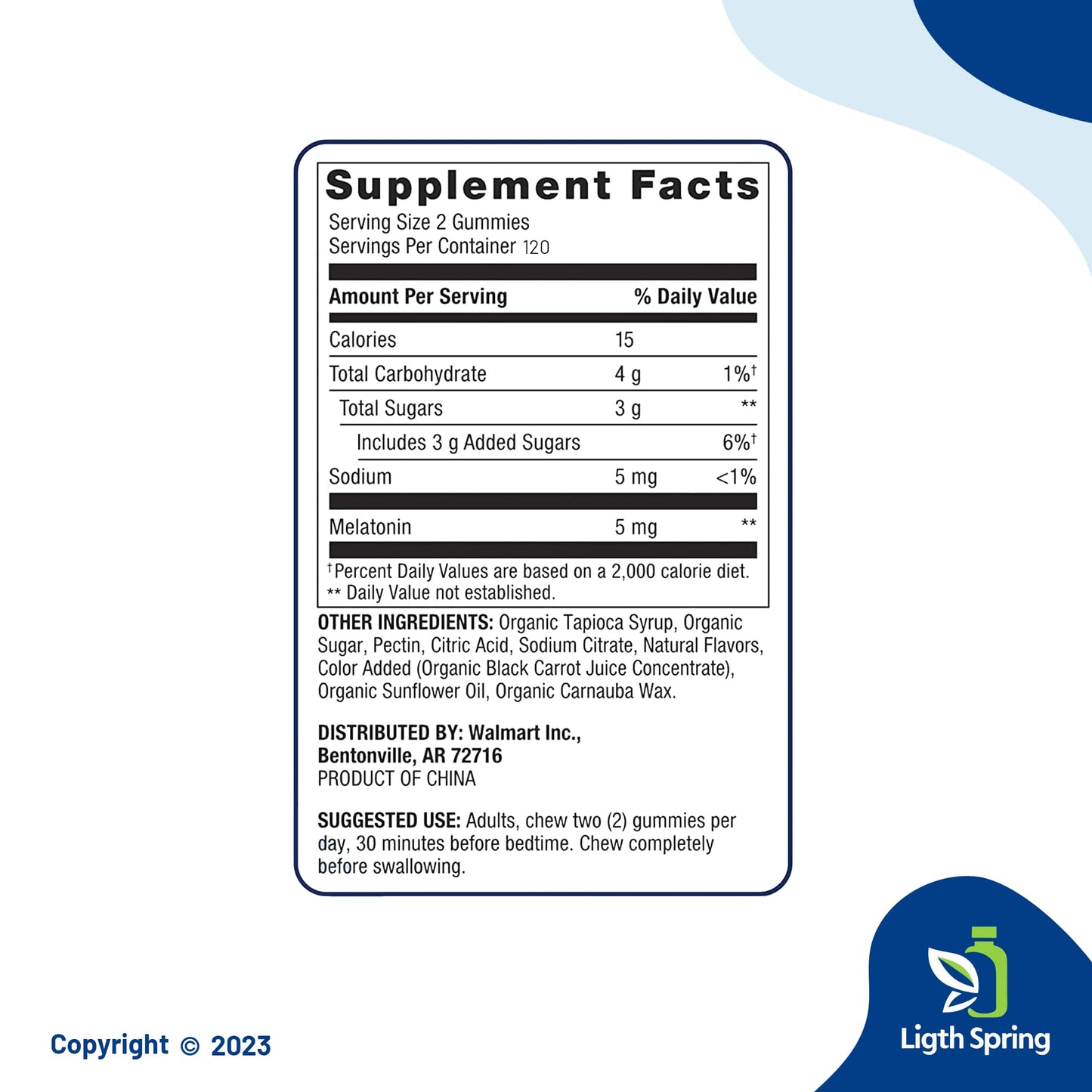 LightSpring Melatonin 5 mg Gummy, 120 Gummies