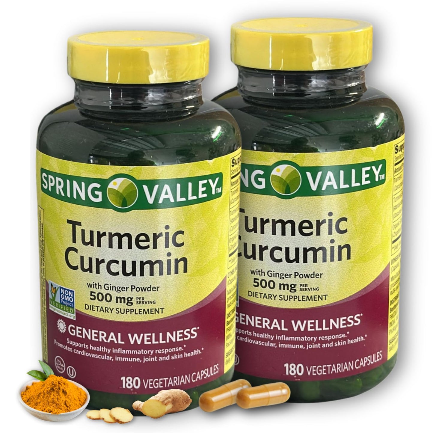 Fusion Shop Store Turmeric Curcumin with Ginger Powder 500mg Vegetarian Capsules, 180 Capsules