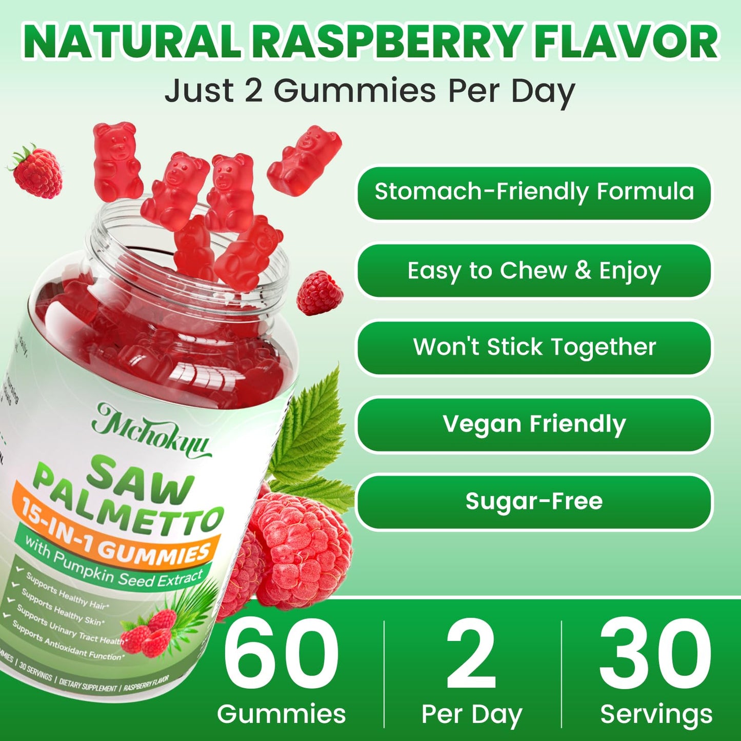 Mchokuu Saw Palmetto Gummies 200mg Supplement, 120 Count