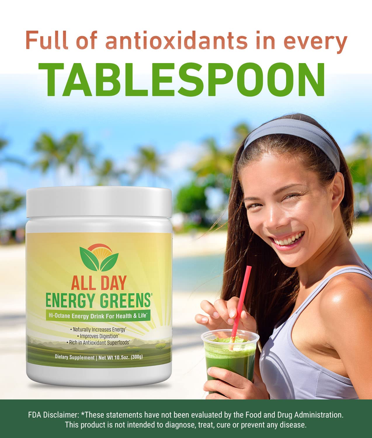 IVL All Day Energy Greens - Supplement Powder Mix Drink, Greens Powder Superfood - Super Greens Blend for Optimal Nutrition, Energy & Digestion, Green Juice Superfood Boost, 10.5 oz
