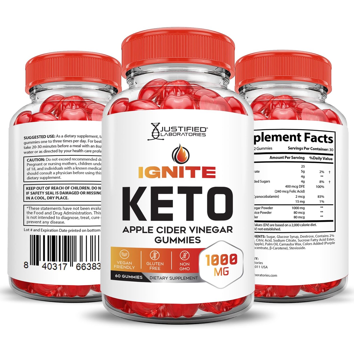 Justified Laboratories Ignite Keto ACV Gummies Advanced 1000MG Gummy, 300 Gummies