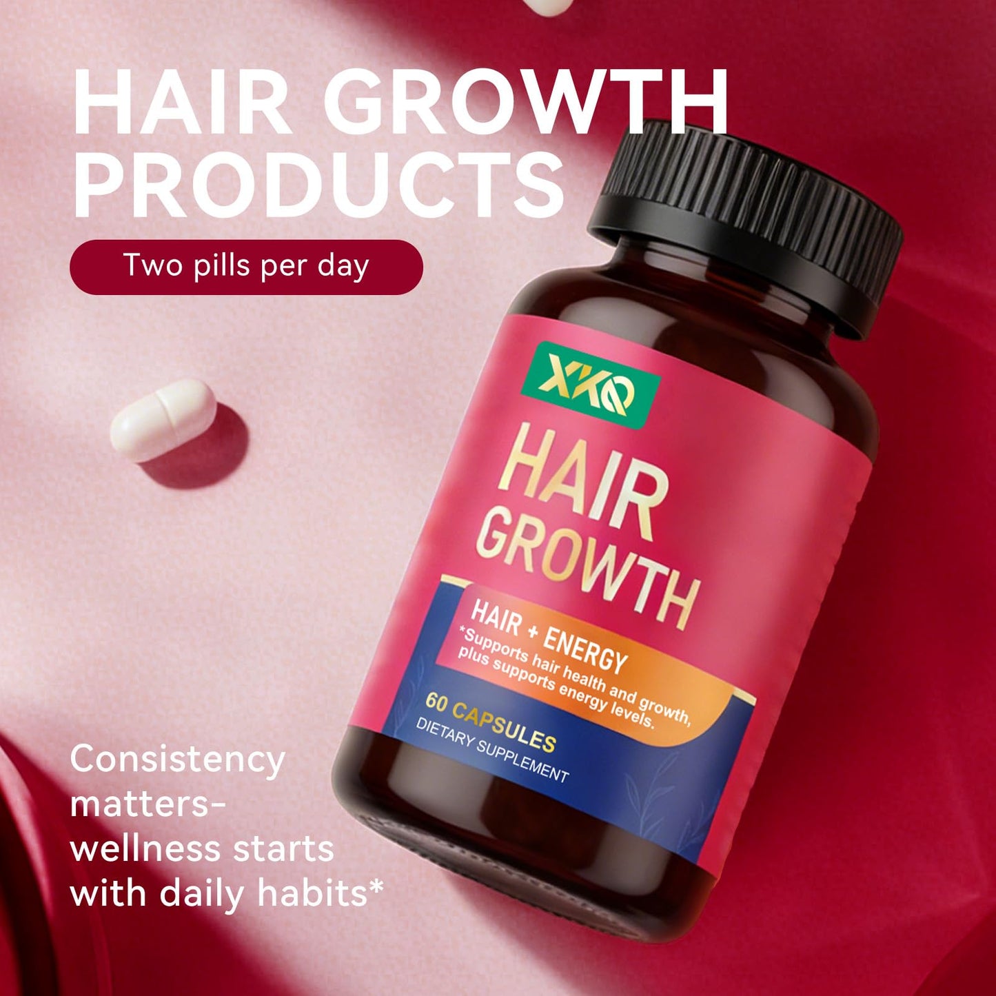 XKQ Hair Growth Supplements for Men & Women – Hair Skin and Nails Supplement with Biotin, Zinc & Kelp – Capsule, 60 Capsules