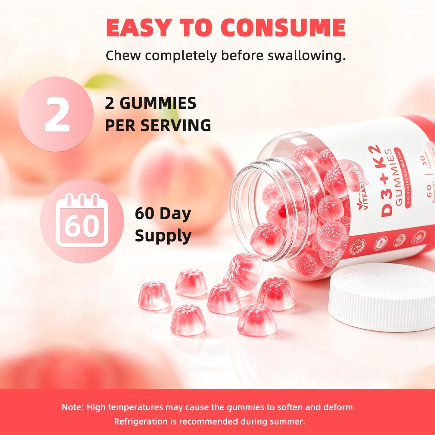 VITARENEW Vitamin D3 & K2 Gummies, 120 Count