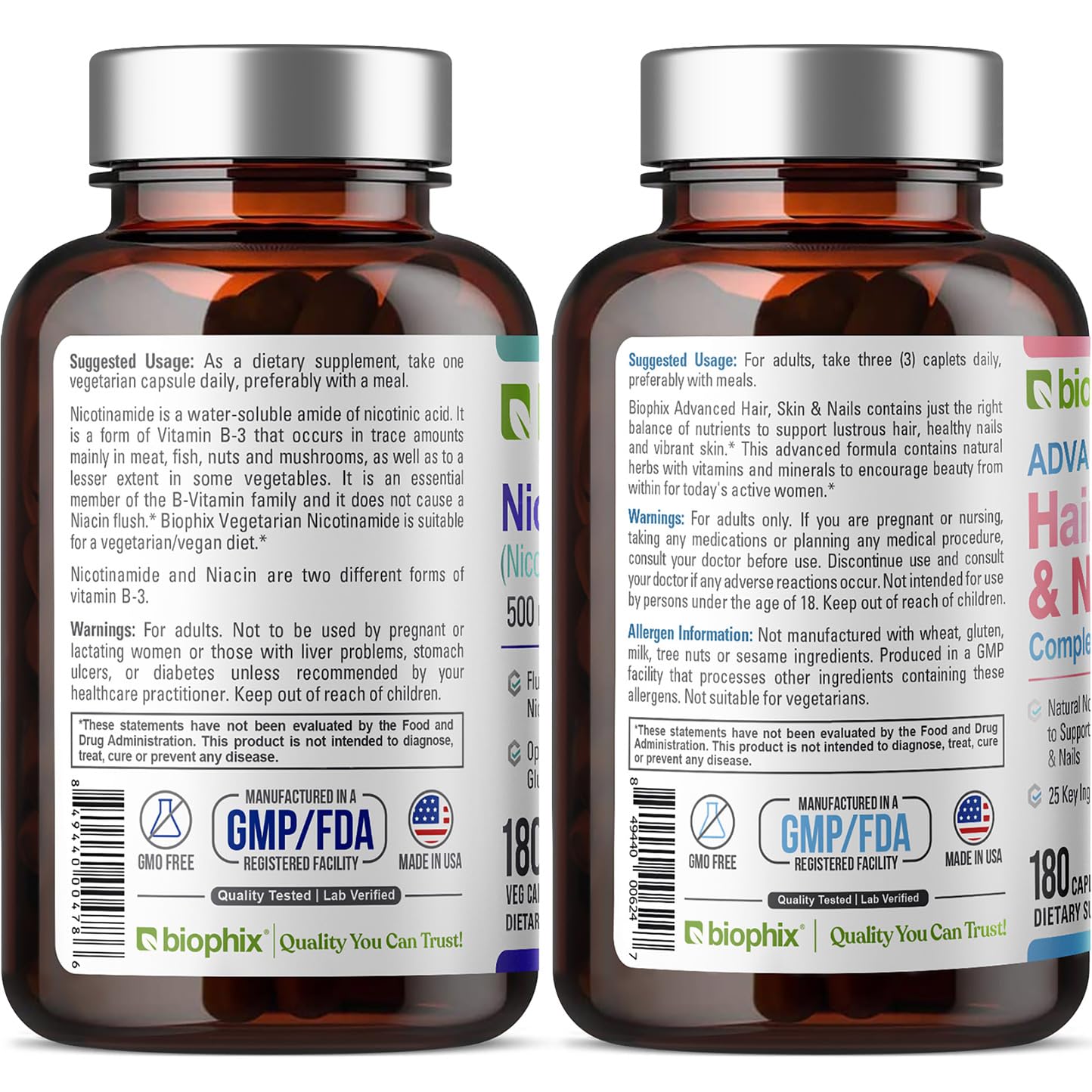 Biophix B-3 Nicotinamide 500 mg Capsules, 180 Count