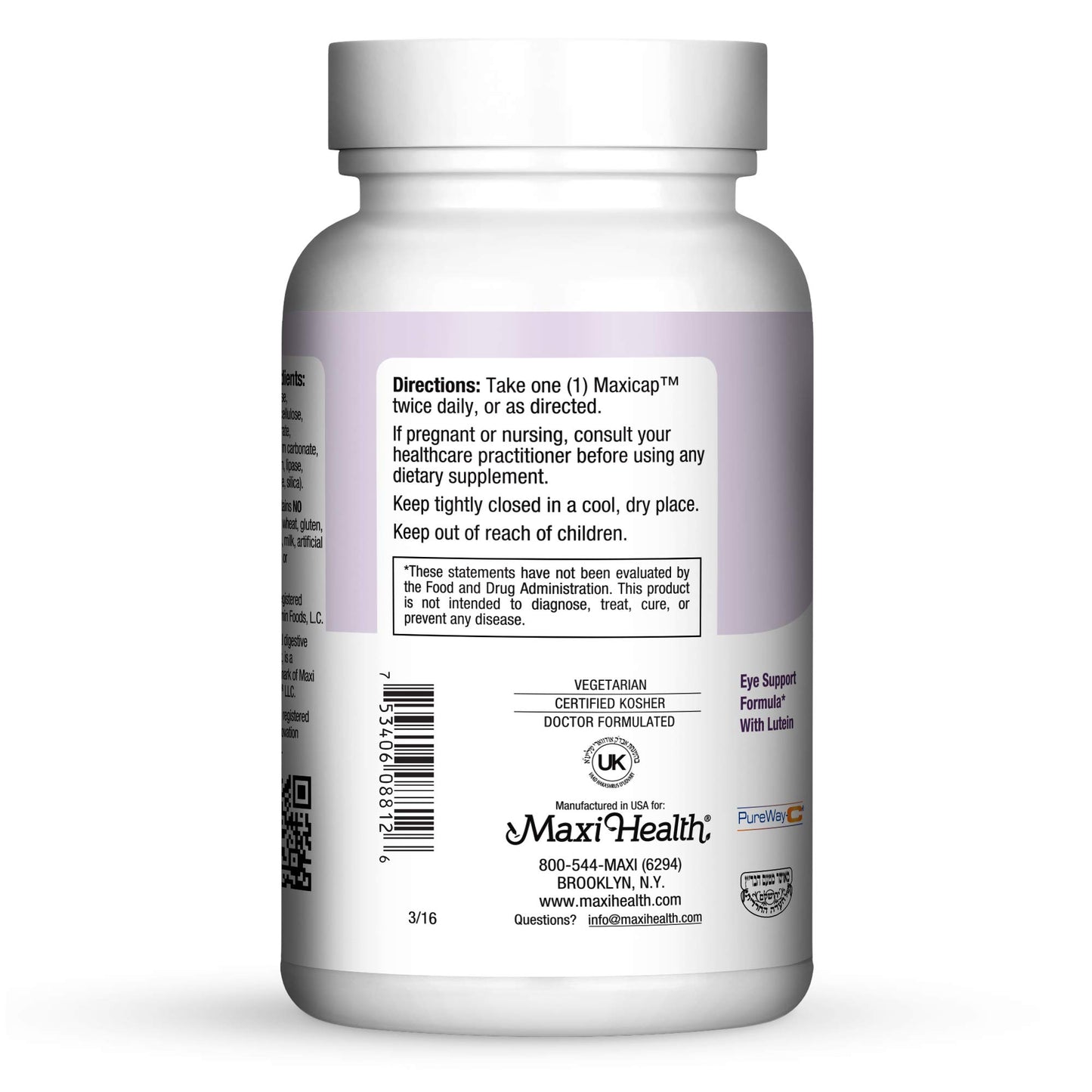 Maxi Health Bilberry Supreme with Lutein, Eyebright & Vitamin C Capsules, 120 Count