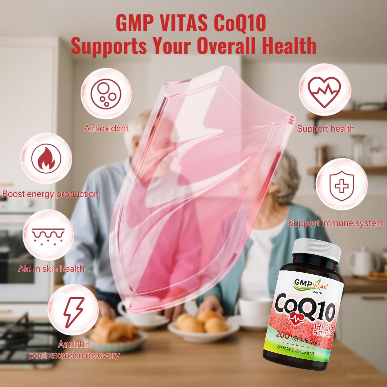 GMP Vitas CoQ10 500mg High Potency Coenzyme Q10 Supplement Capsule, 200 Capsules