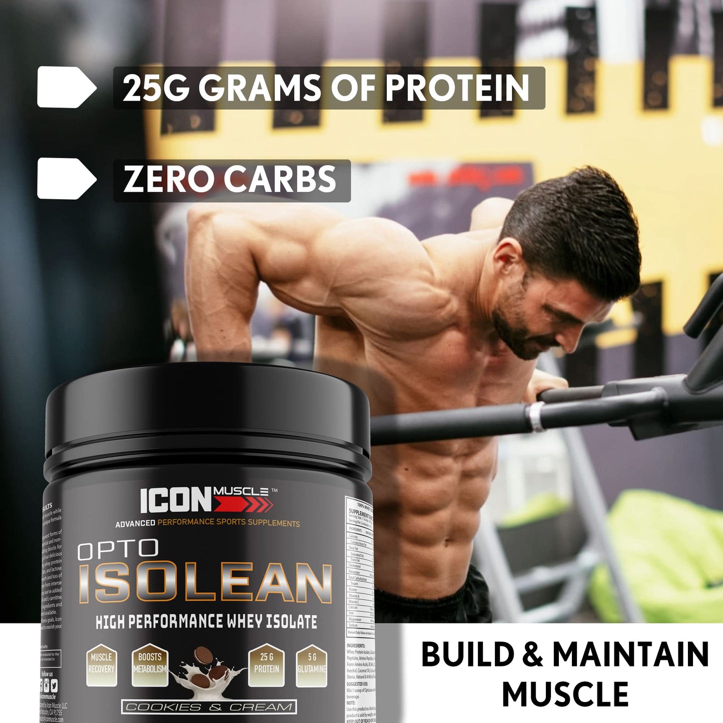 Icon Muscle Isolean Whey Protein Isolate Powder, Strawberry, 160 Servings
