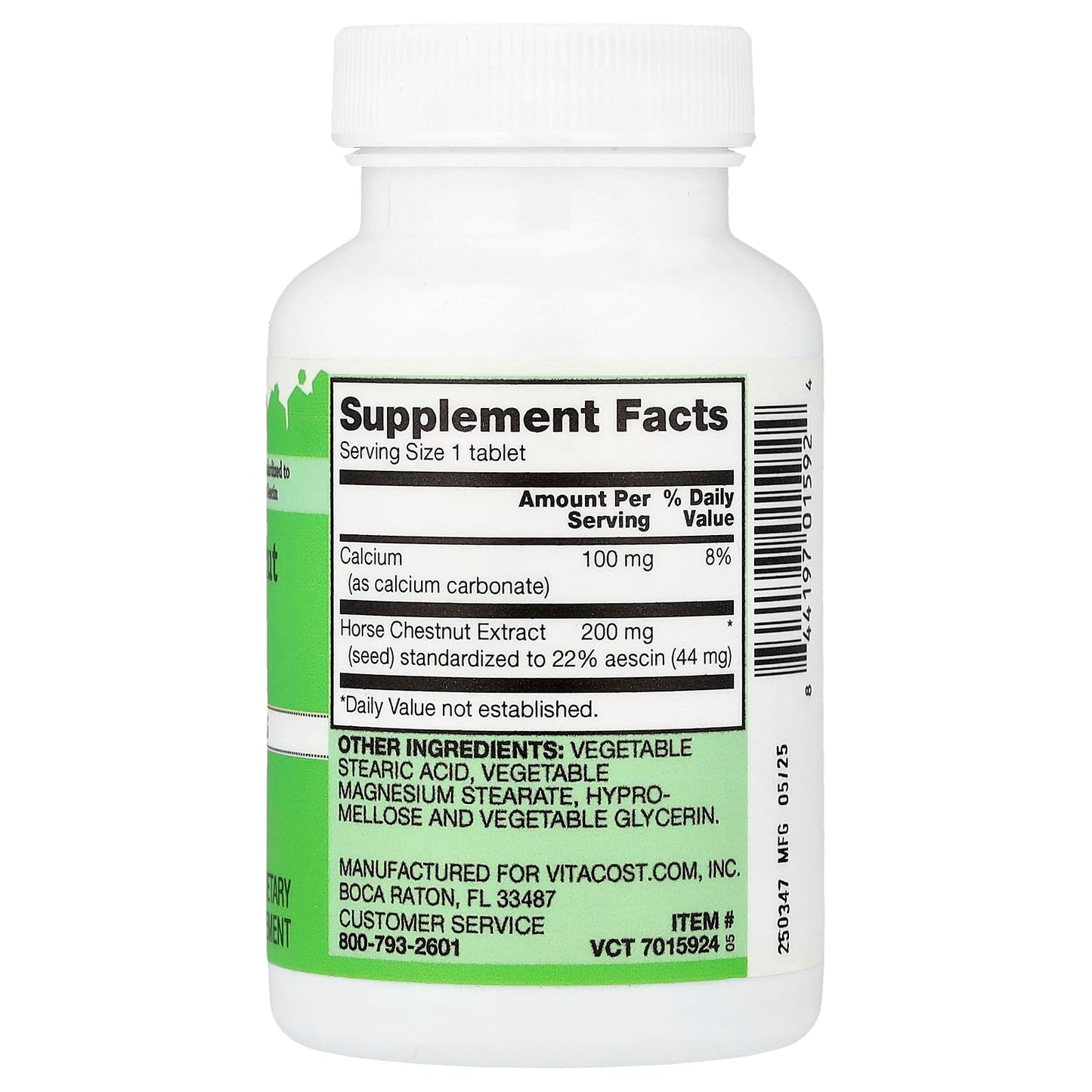 Vitacost Brand Horse Chestnut Sustained Release 200 mg 120 Tablets