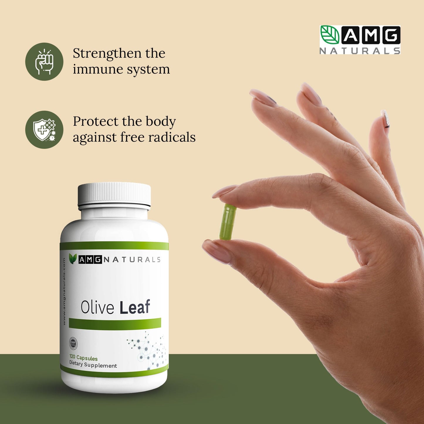 AMG Naturals Olive Leaf Capsules, 90 Count