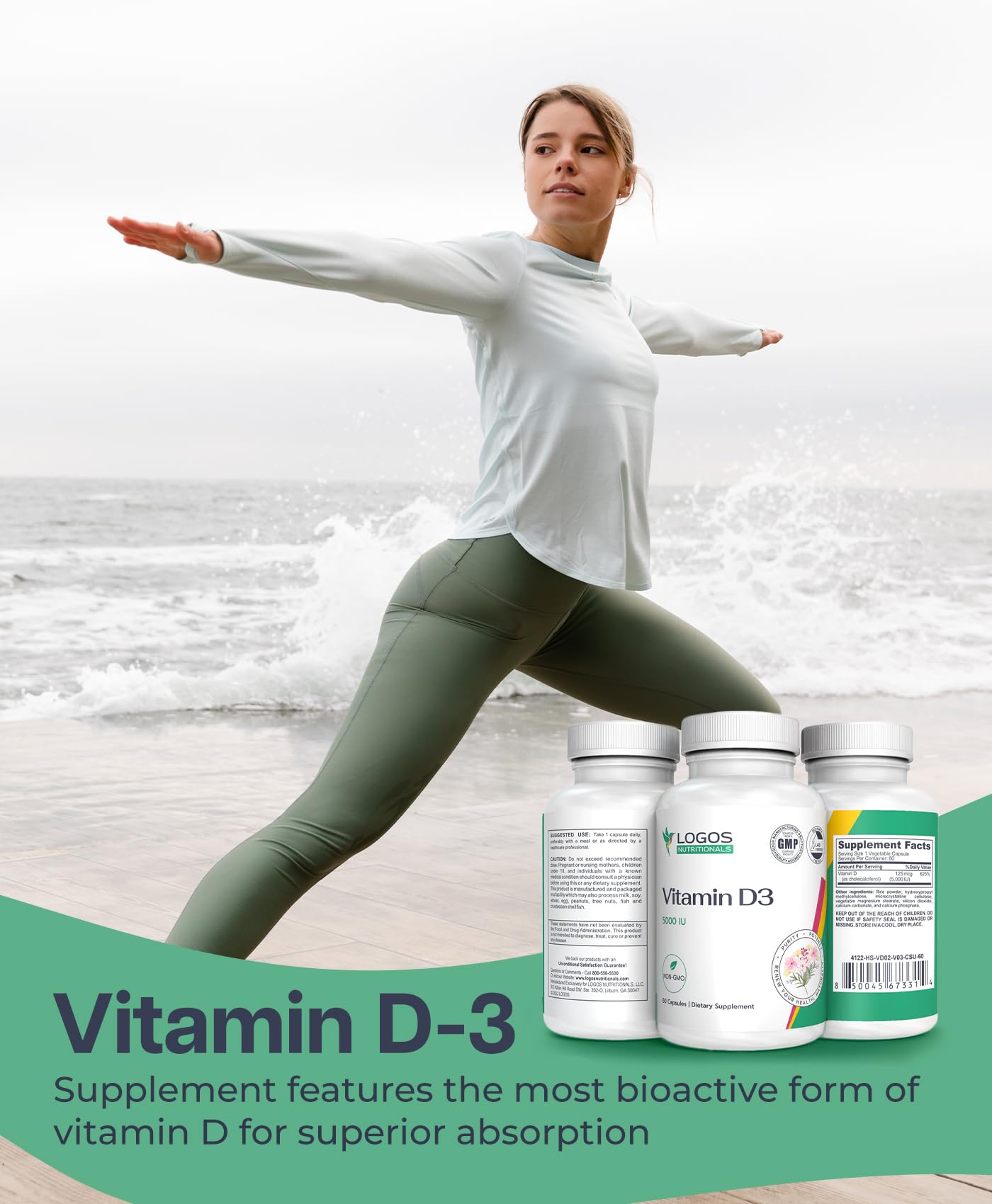 Logos Nutritionals Vitamin D3 Supplement Vitamin D-5000 IU Capsules, 90