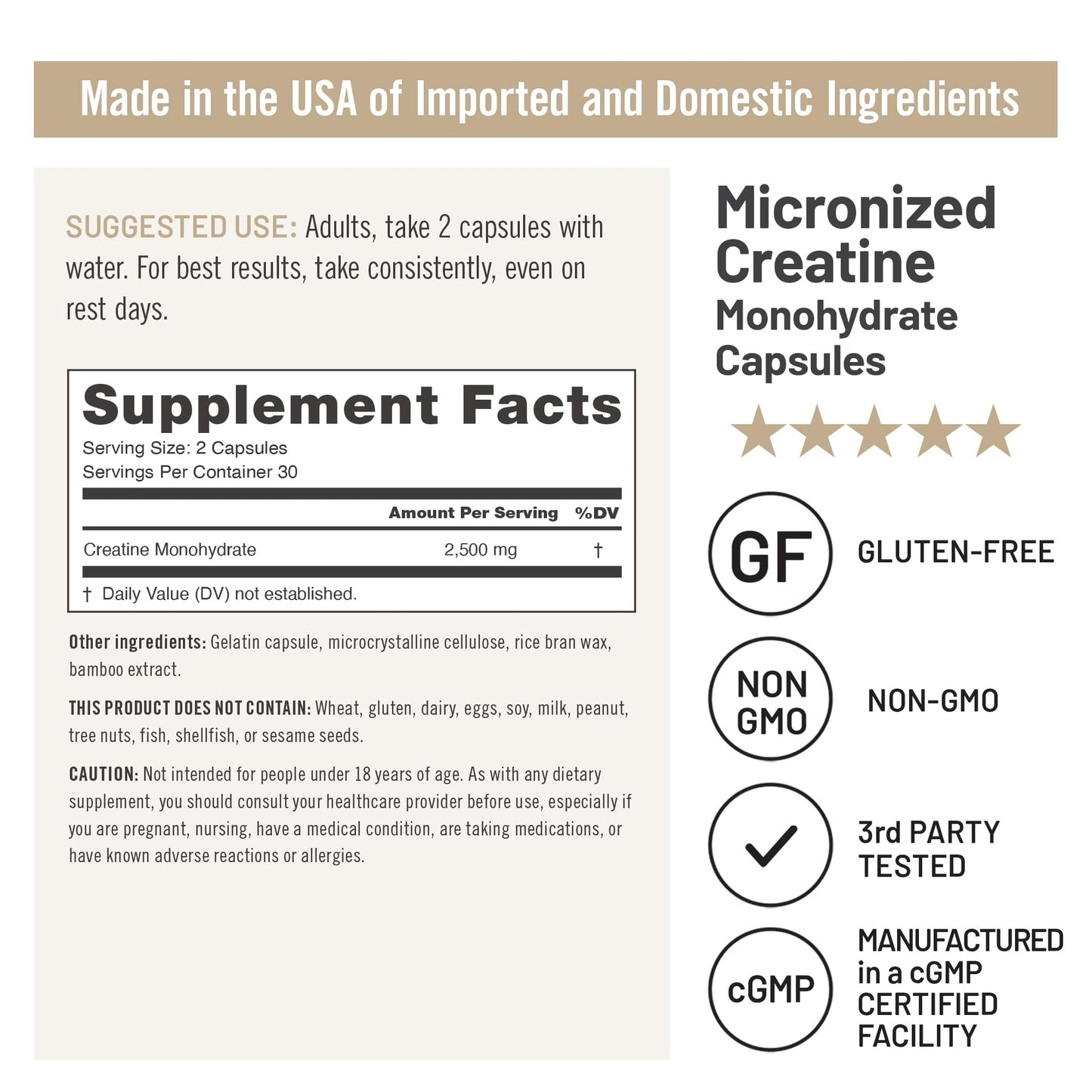 NatureWise Micronized Creatine Monohydrate Capsules, 2500mg per Serving, 60 Capsules