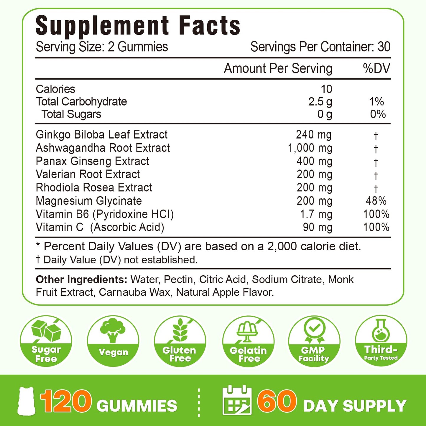 VZOXAINS Ginkgo Biloba Gummies, 120 Gummies