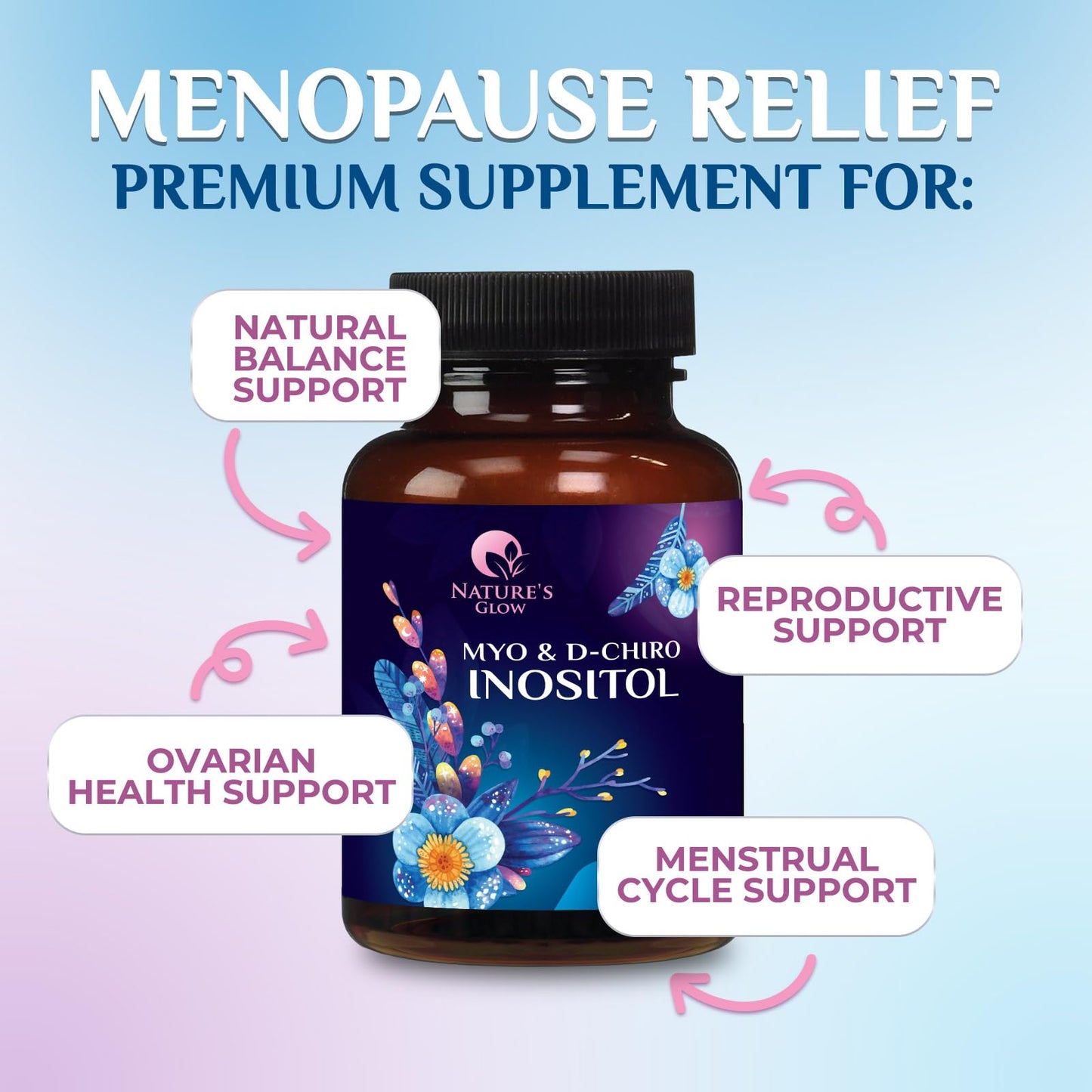 Nature's Glow Myo-Inositol & D-Chiro Inositol 1025mg 40:1 Ratio for Ovarian Support, Vegan Myo & D-Chiro Supplement, Vitamin B8, Non-GMO, 60 Capsules
