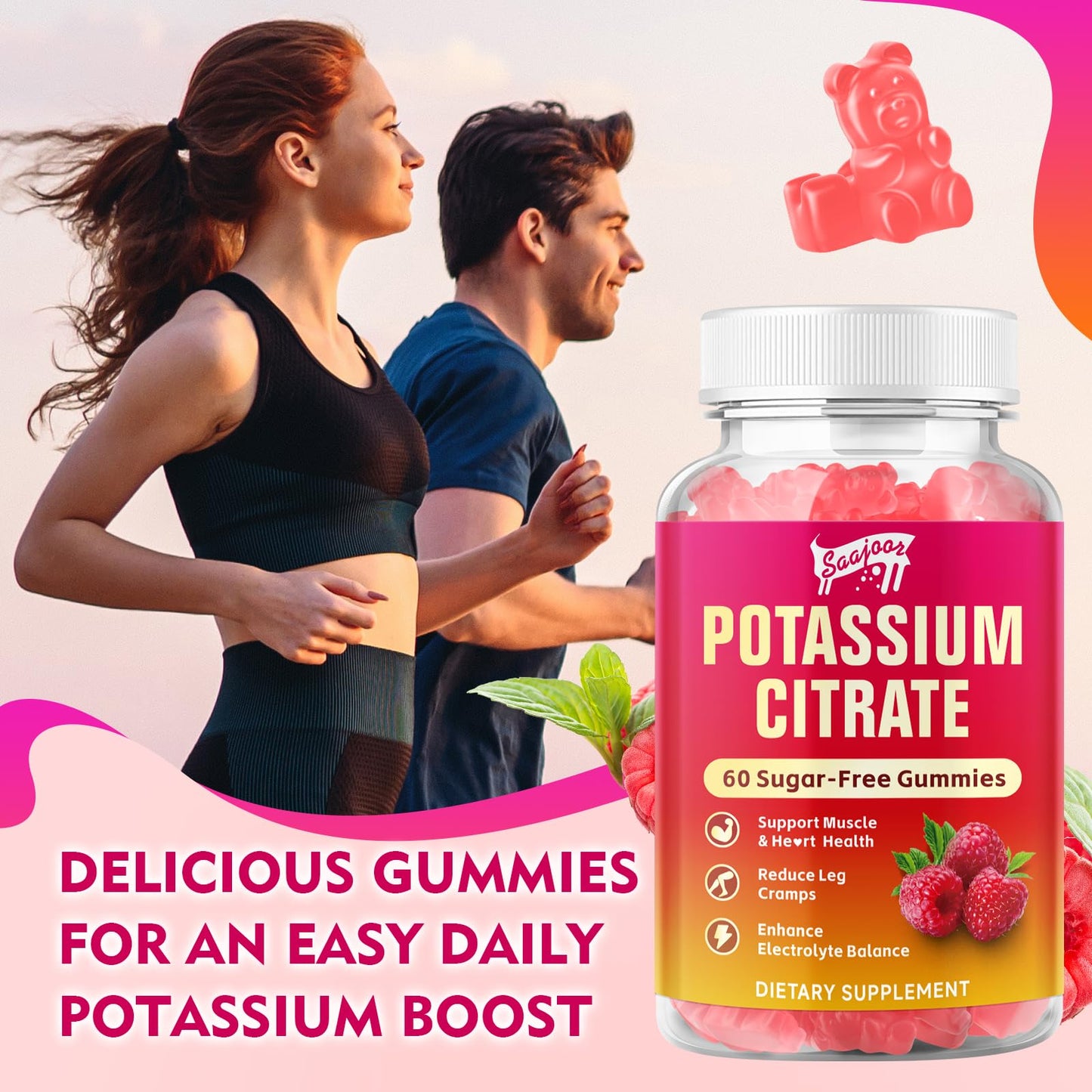 Saajoor Potassium Citrate Gummies 1000mg, 2 Pack
