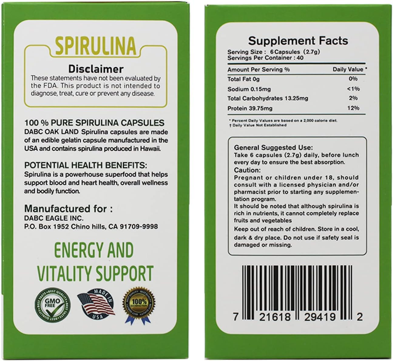 DABC OAK LAND Spirulina Tablets 3 Bottles