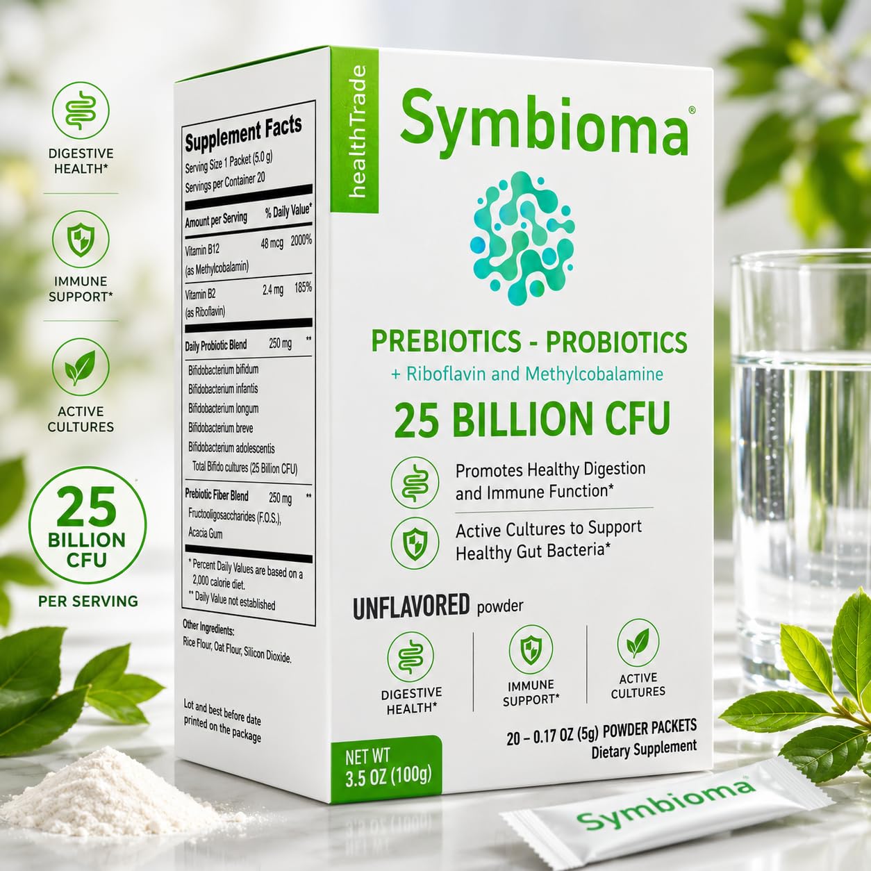 Symbioma Prebiotic Probiotic Powder, 20 Packets