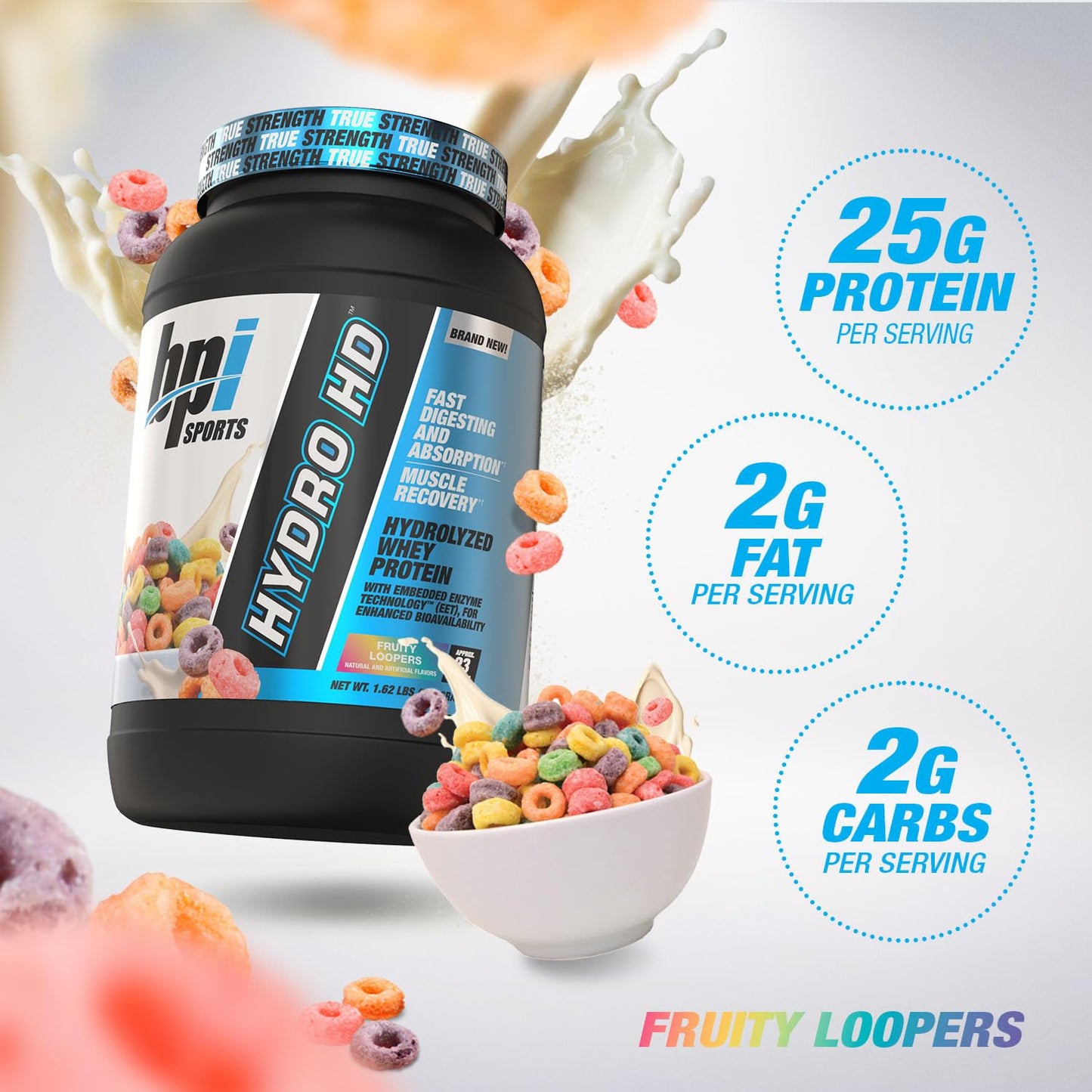 BPI Sports Hydro HD 100% Hydrolyzed Whey Protein Powder, 23 Servings, Fruity Loopers