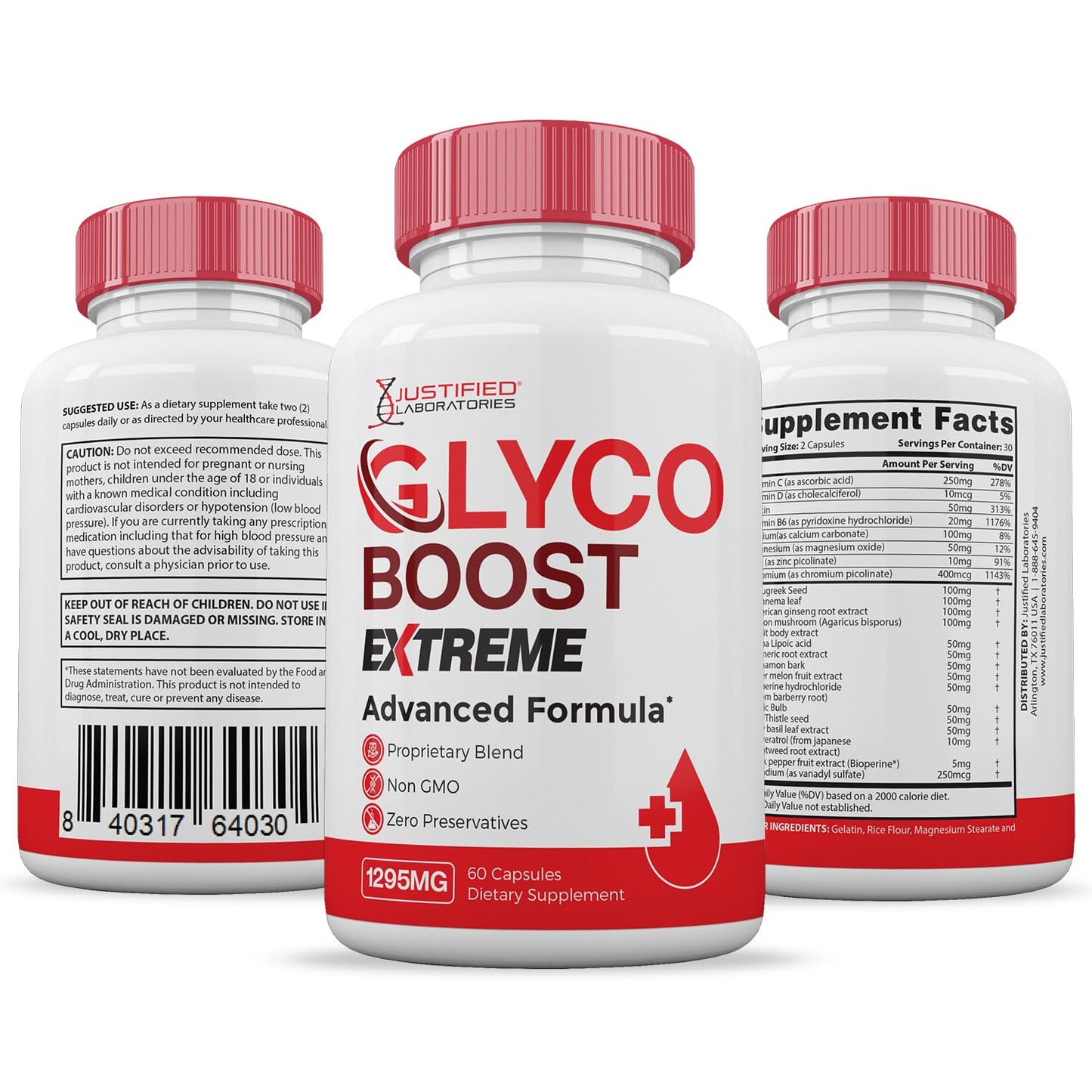 Justified Laboratories Glyco Boost Pills Extreme 1295MG Glycogen Support Advanced Formula Glycoboost Gluco Support Capsules, 120 Capsules