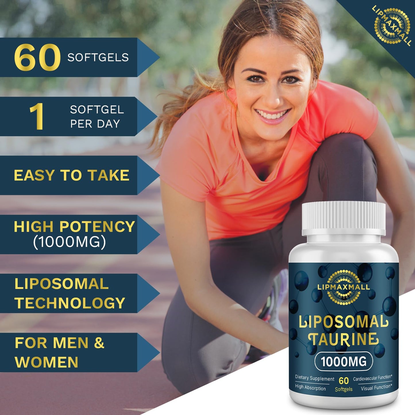 lipmaxmall Liposomal Taurine Supplement 1000mg Softgels, 60 Count