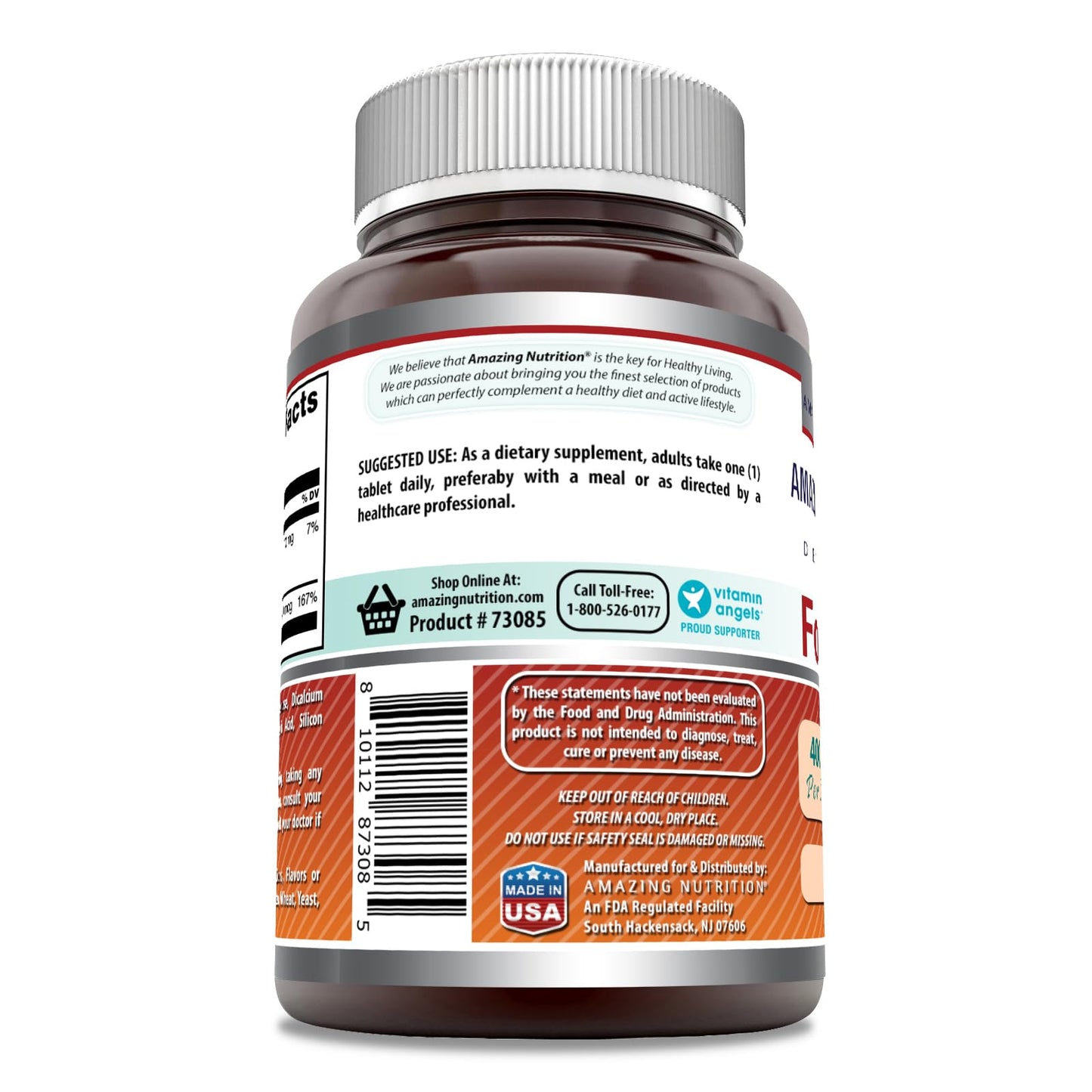 Amazing Nutrition Folic Acid (Vitamin B9) 400 mcg Tablets, 250 Count