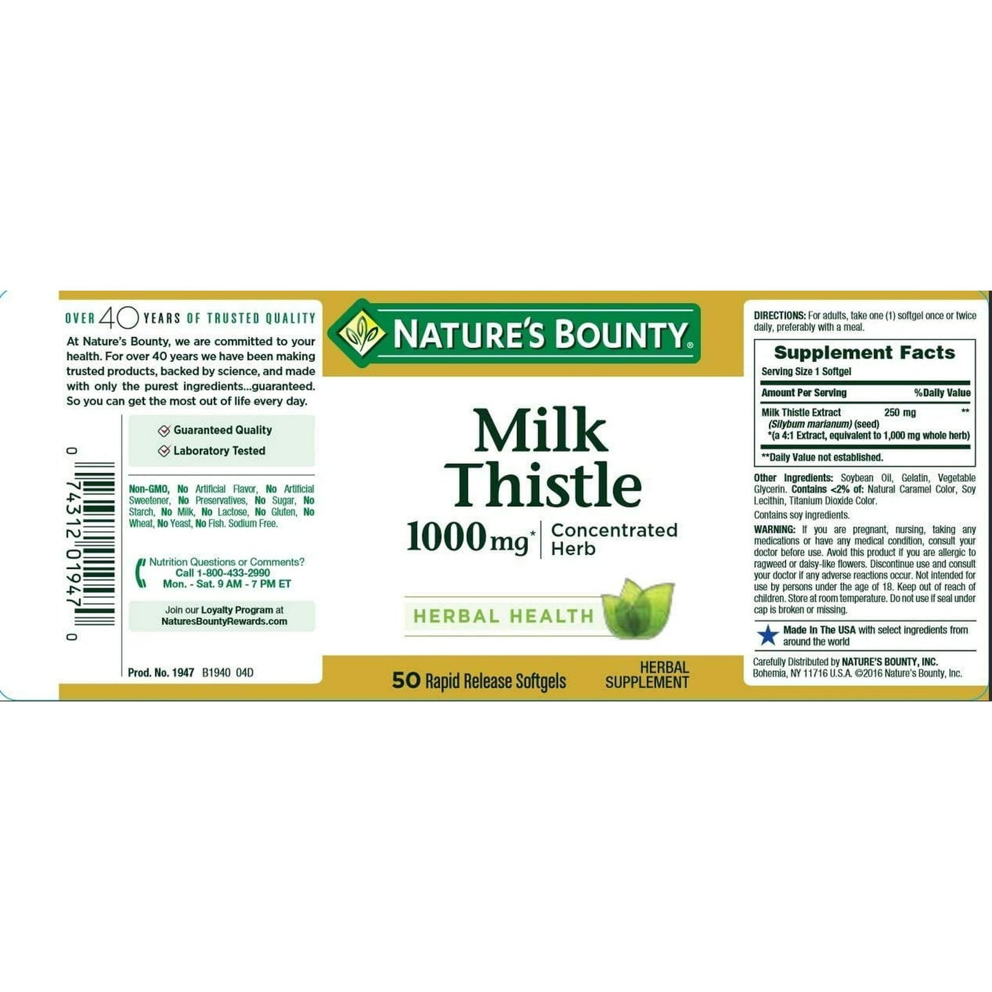 Nature's Bounty Milk Thistle 1000mg Softgels Pack of 6