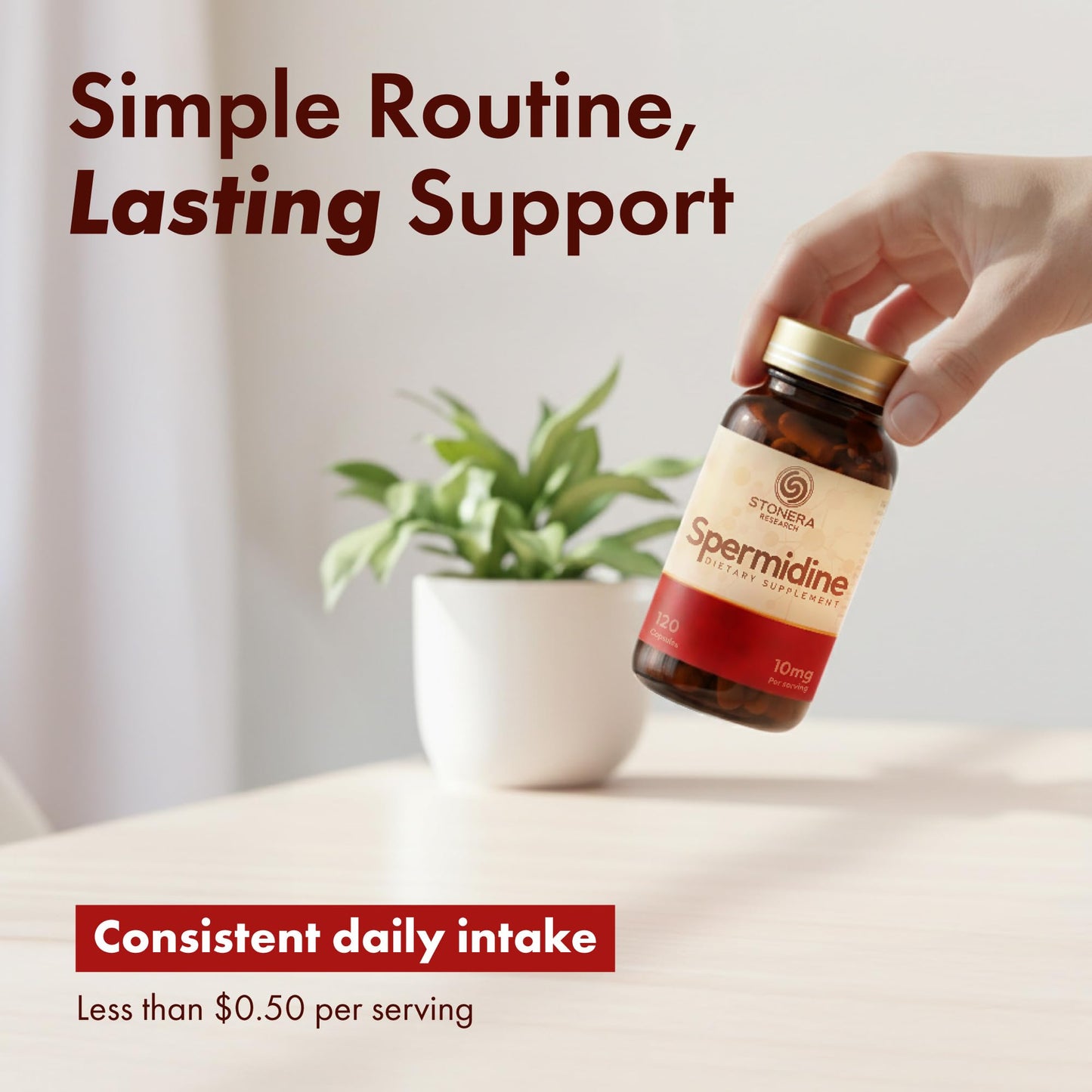 STONERA Spermidine Supplement, Cellular Renewal & Longevity Support, 10mg per Serving, 120 Capsules