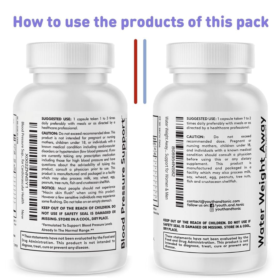 Youth & Tonic Natural Diuretics Capsules for Water Weight and Blood Pressure Support, 60 Capsules