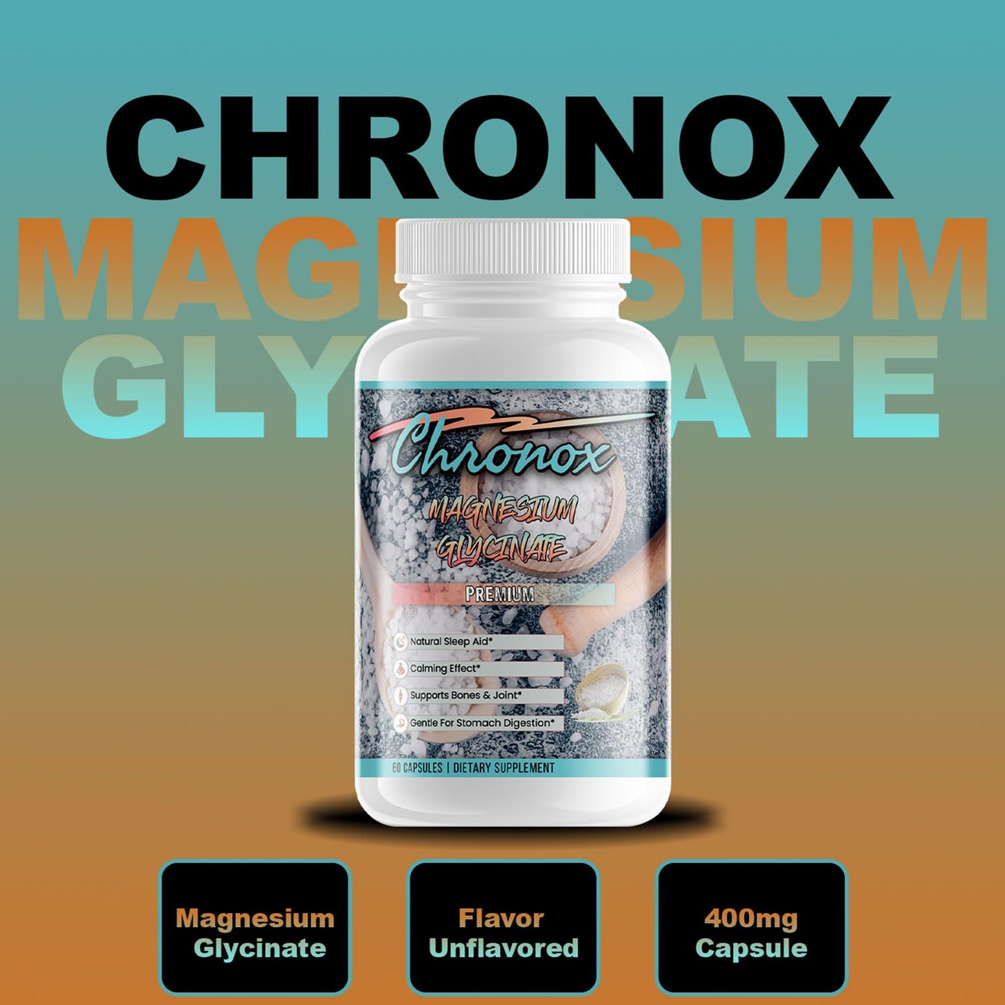 Chronox Magnesium Glycinate 400mg, 60 Capsules