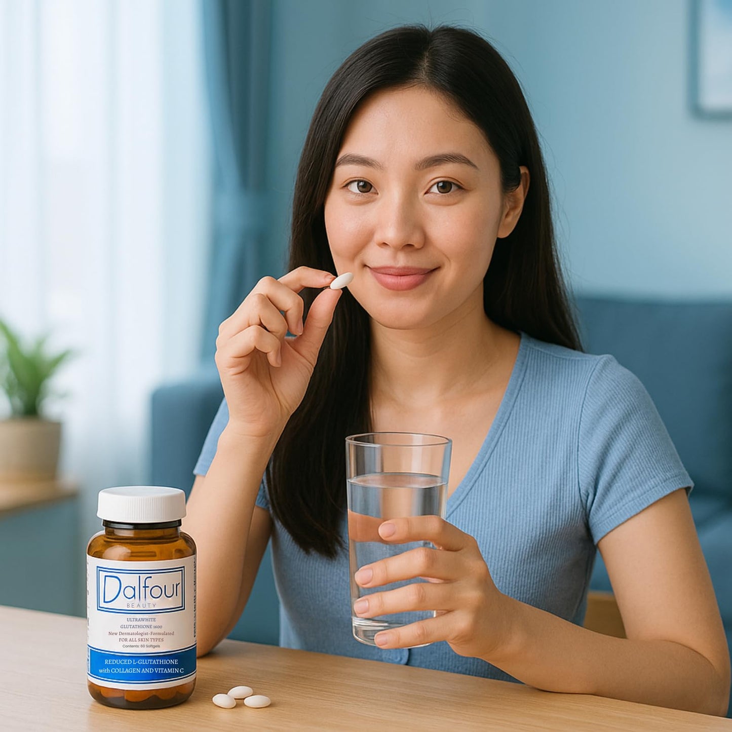 Dalfour Beauty Ultra Glutathione Capsules With Hydrolyzed Collagen & Vitamin C – 1600mg Reduced L-Glutathione Per Serving, 30 Capsules