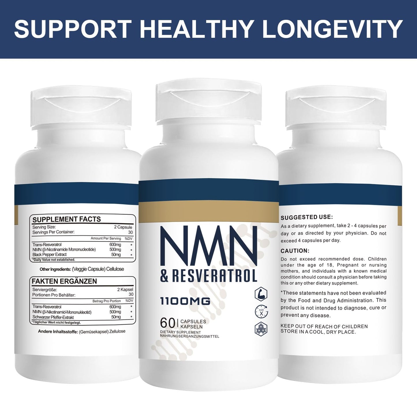 Jeaderly 1100mg NMN & Trans-Resveratrol, 3-in-1 Supplement Softgels, 60