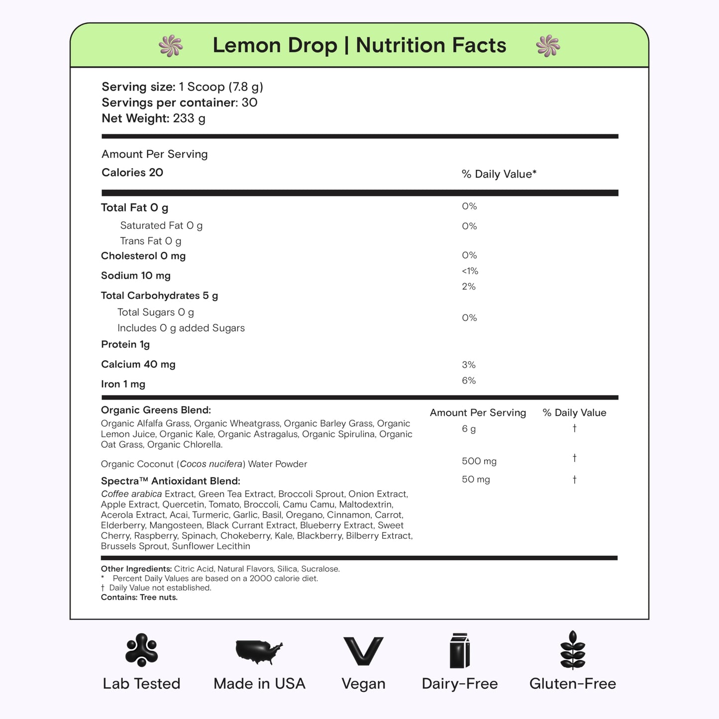 Kiala Nutrition Super Greens Organic Greens Powder with Spirulina & Chlorella, Lemon Drop, 30 Servings