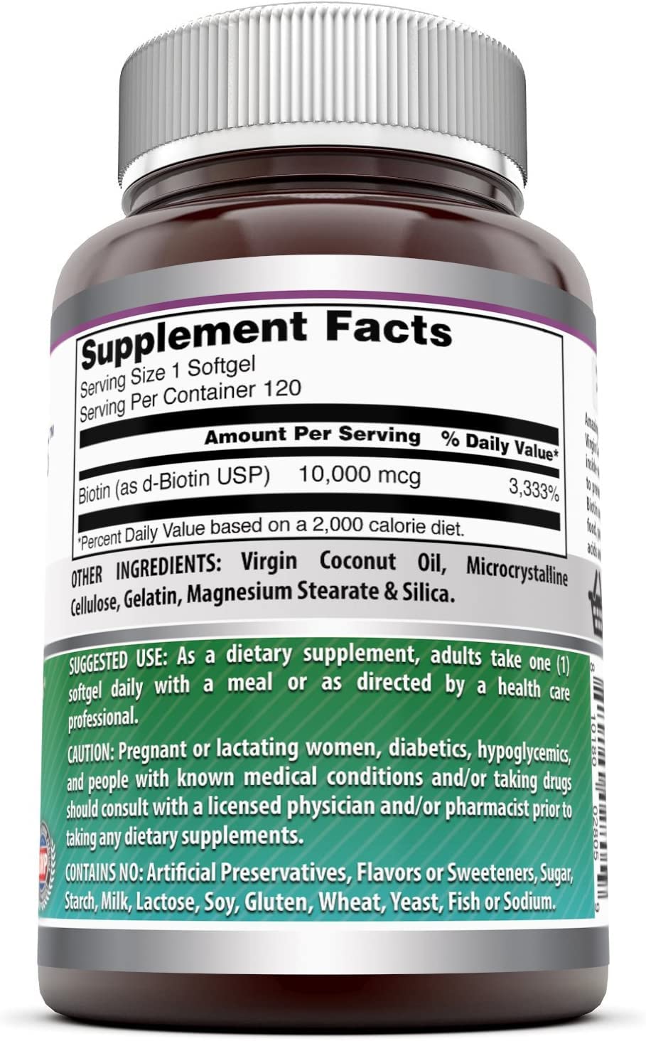 Amazing Nutrition Biotin with Extra Virgin Organic Coconut Oil Supplement 10000 mcg Softgels, 1 Count