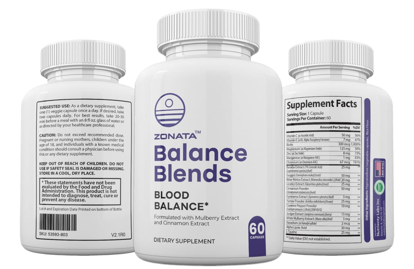 Zonata Balance Blends Blood Balance & Blood Optimizer Premium Formula Capsules 60