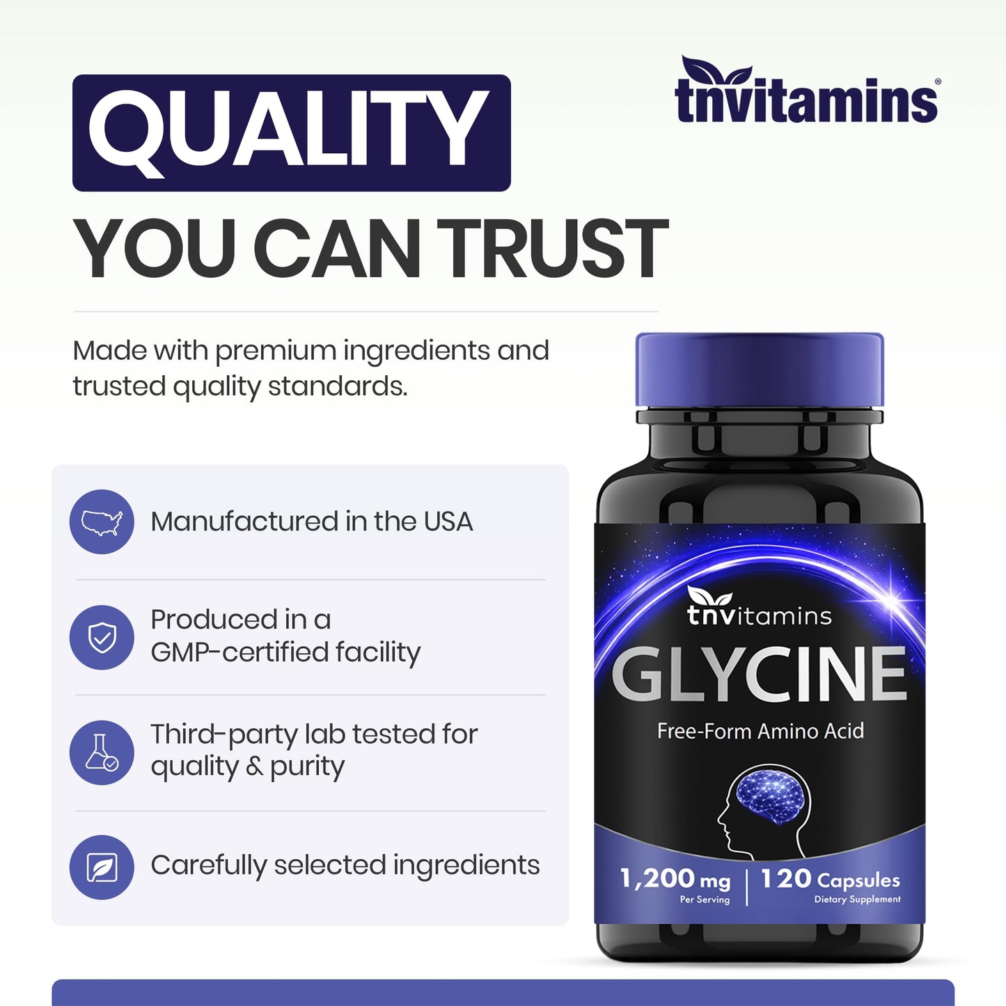 tnvitamins Glycine 1200mg Capsules, 120 Count