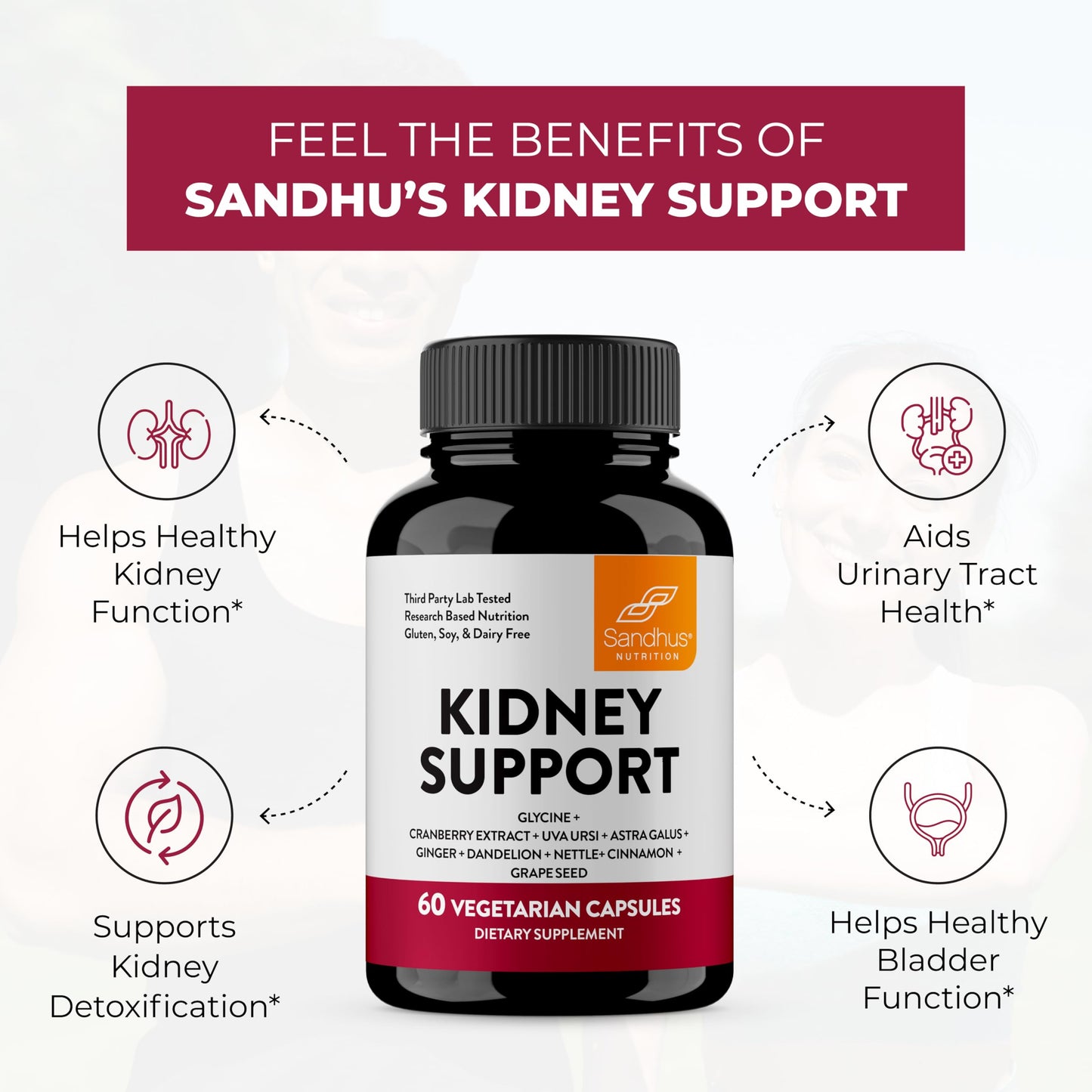 Sandhu's Kidney Cleanse Detox & Repair Support Supplement with Cranberry Extract, 120 Capsules