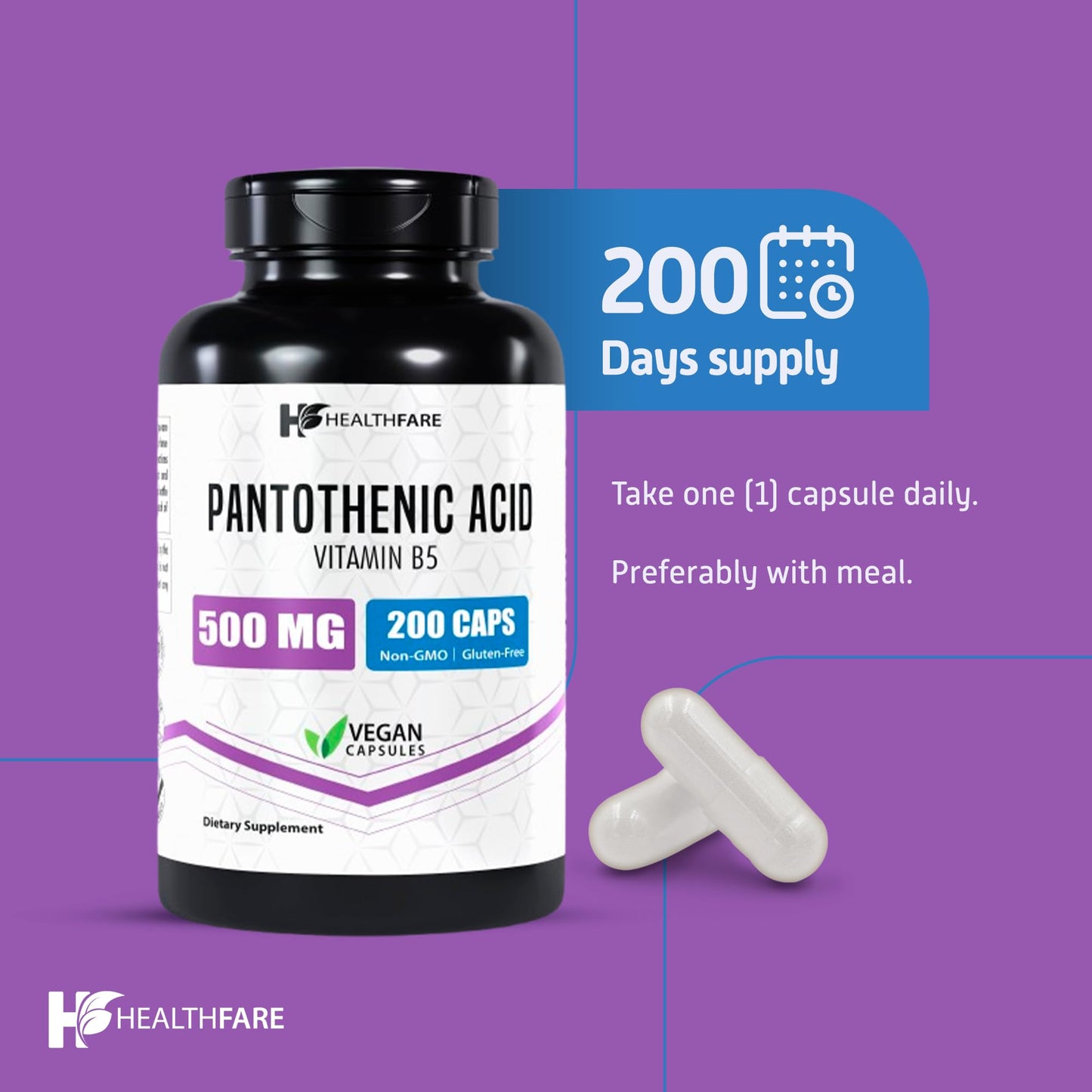 Healthfare Pantothenic Acid 500mg Capsules 400 Count