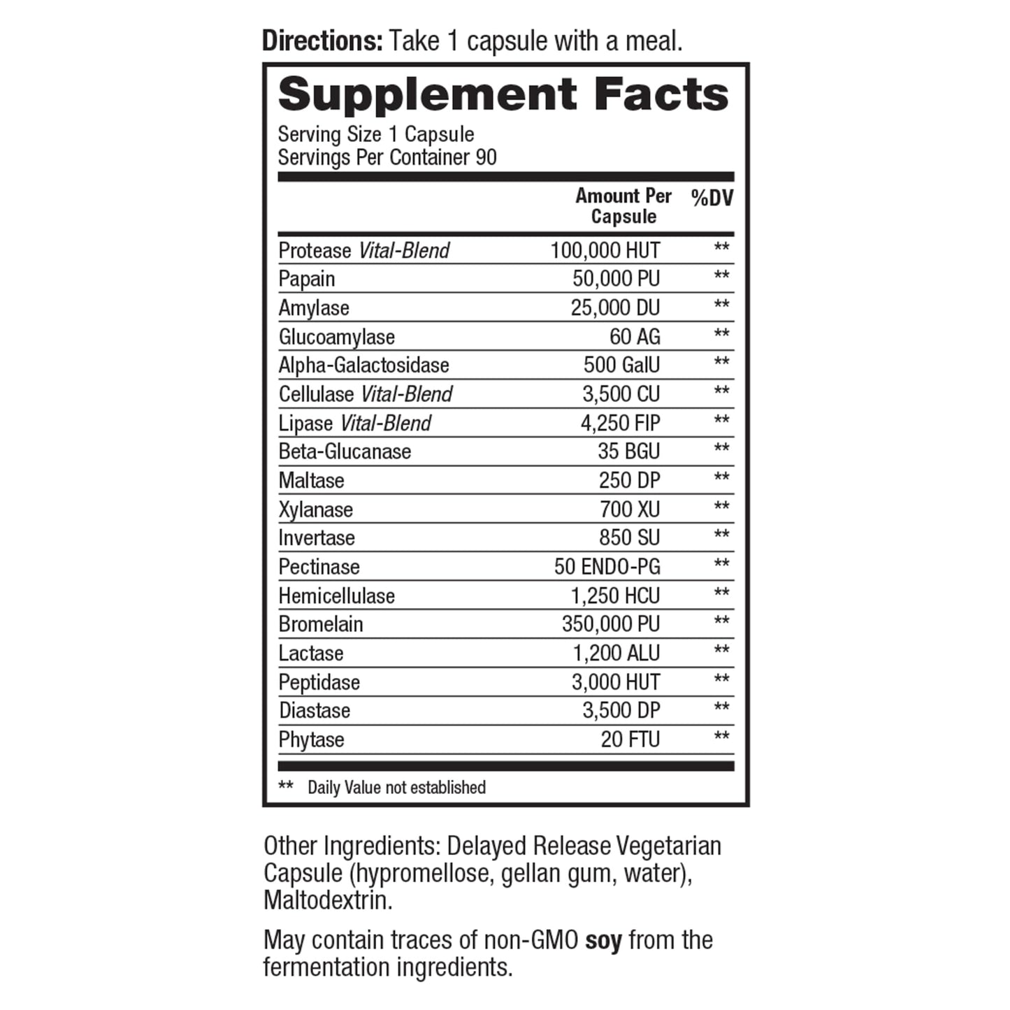 Vital Planet Vital Pro Naturals Advanced Digest Natural Digestive Enzyme Supports The Breakdown of Proteins, Fats, and Carbohydrates and Reduces Occasional Gas, Bloating and Indigestion 90 Capsules