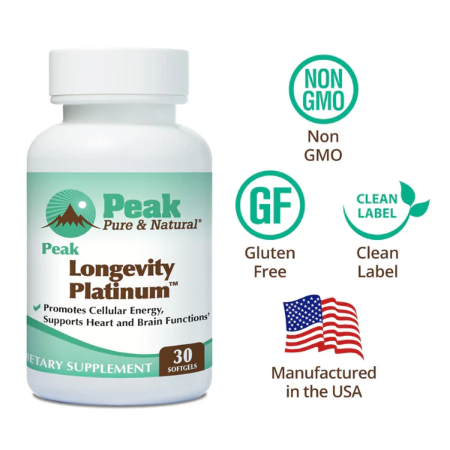 Peak Pure & Natural Longevity Platinum PQQ Supplement with Coenzyme Q10, Ubiquinol CoQ10 and Shilajit Softgels, 30