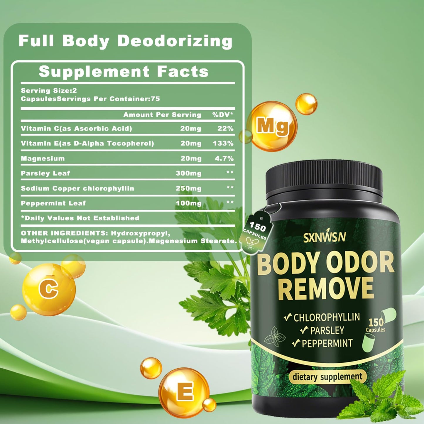 SXNWSN Body Deodorizing Supplement Chlorophyll Capsules 1 Count