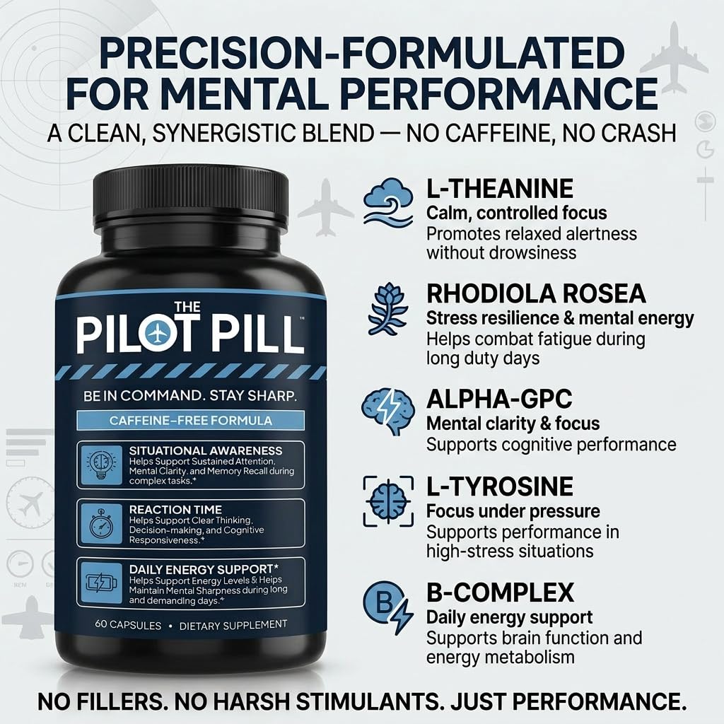 The Pilot Pill Caffeine Free Premium Nootropic for Focus & Mental Clarity 60 Capsules