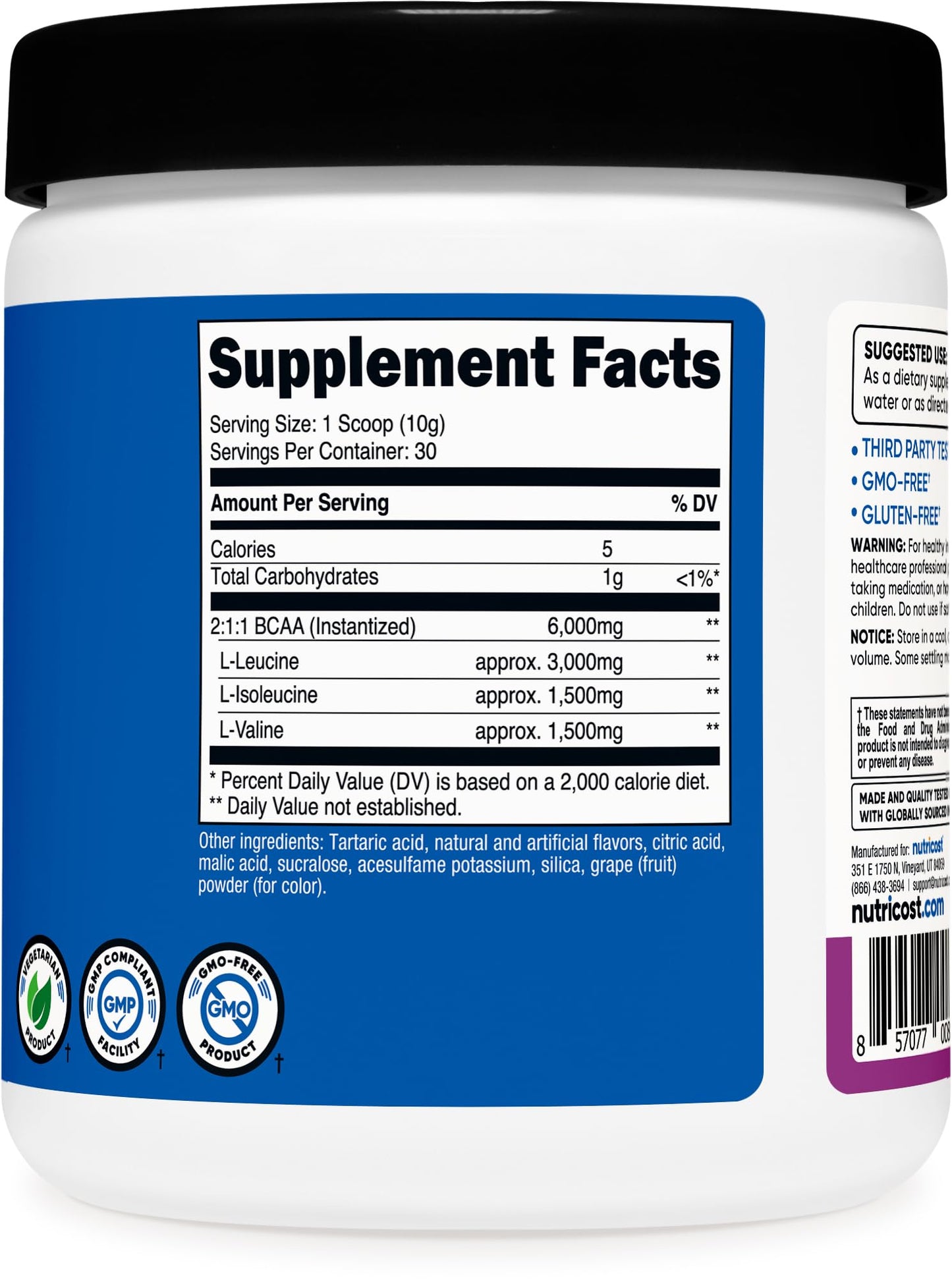 Nutricost BCAA Powder (Grape) 10.6 oz
