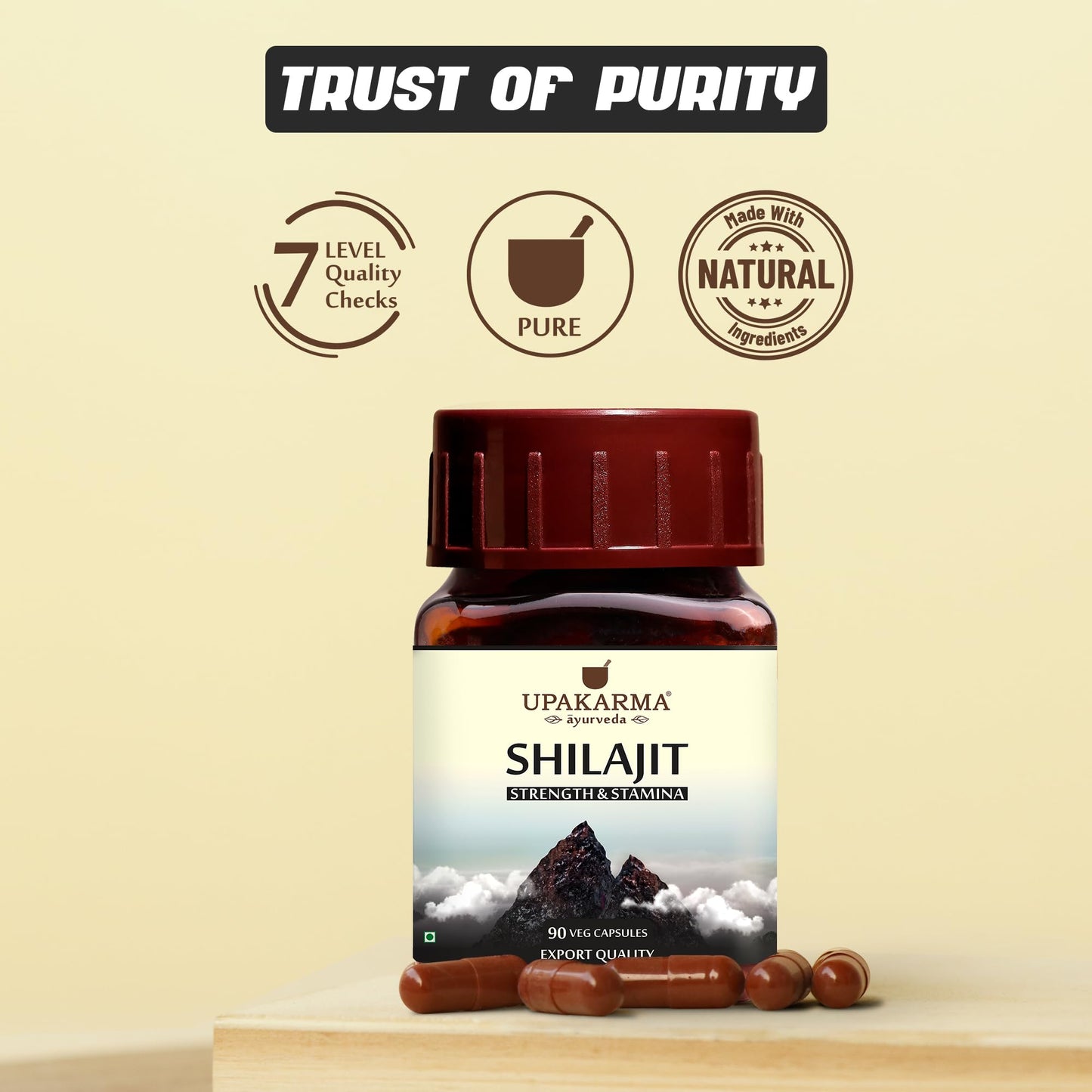 Upakarma 100% Pure Shilajit Capsules, 90 Count