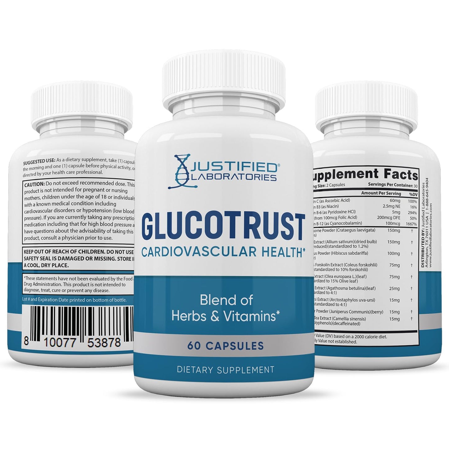 Justified Laboratories Glucotrust Advanced Formula 688mg Supplement Capsules 180 Count