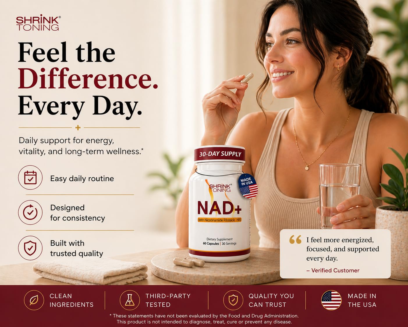 shrink Toning NAD+ Supplement with NR Capsule, 1 Count