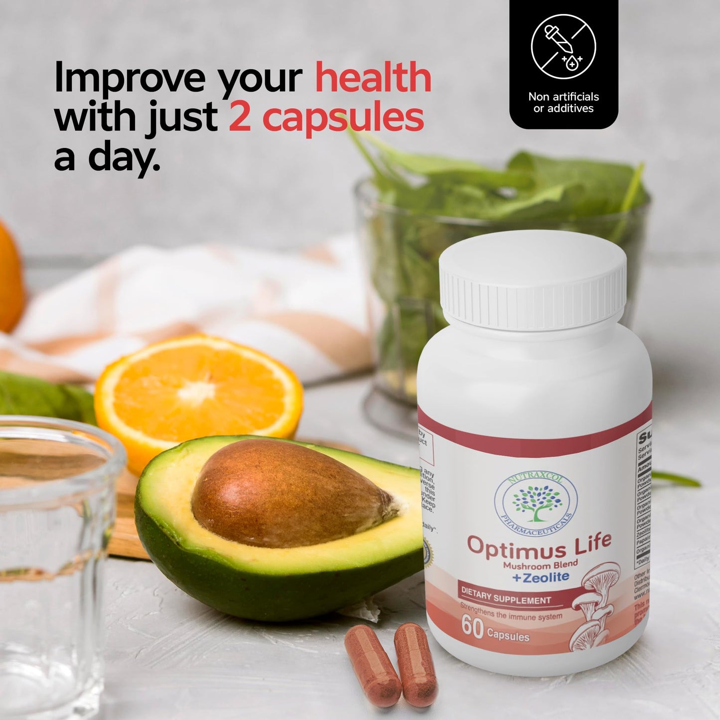 Nutraxcol Pharmaceuticals Optimus Life Zeolite Mushroom Supplement Capsule, 60 Capsules