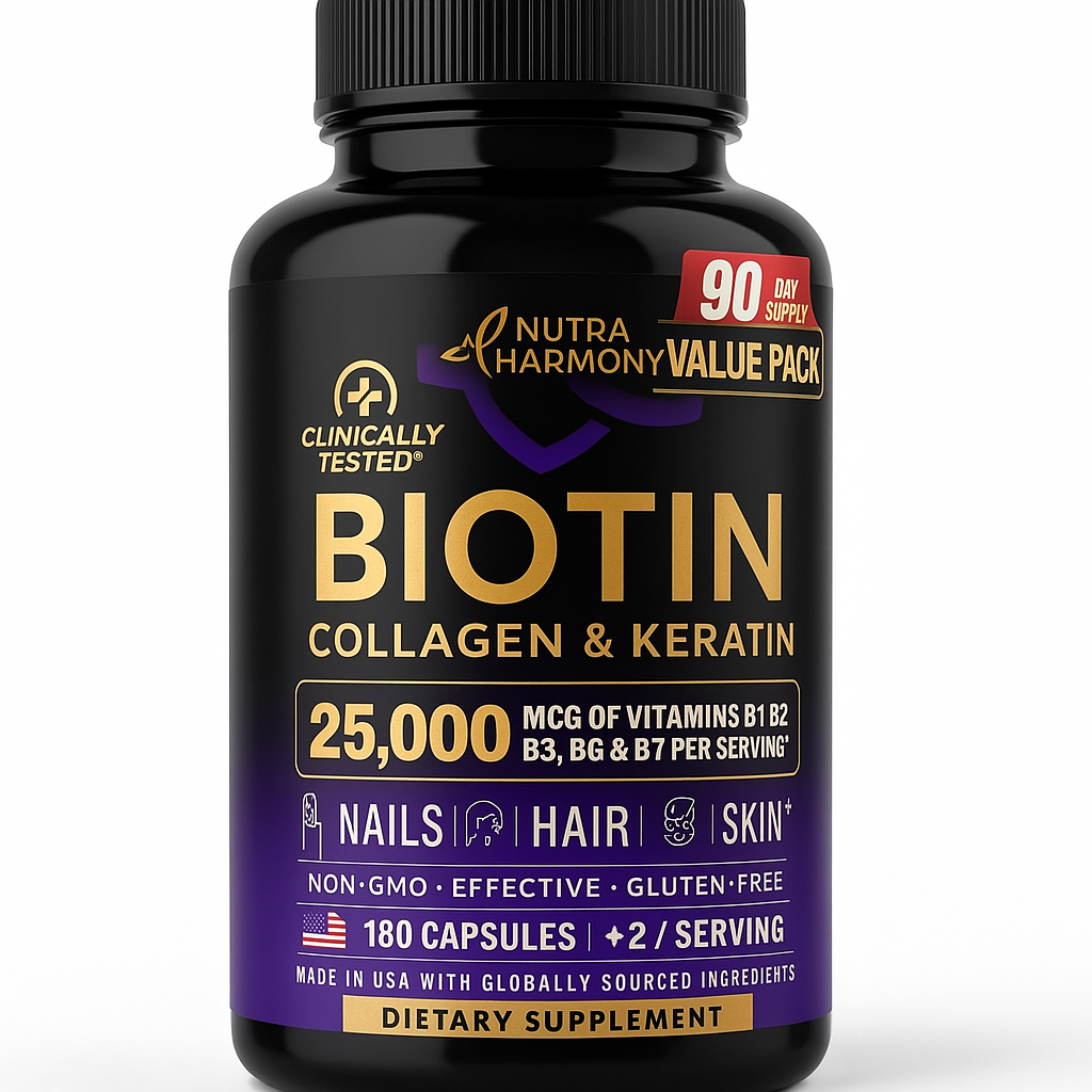 NUTRAHARMONY Biotin, Collagen&Keratin + B-Complex Capsules 180 Count