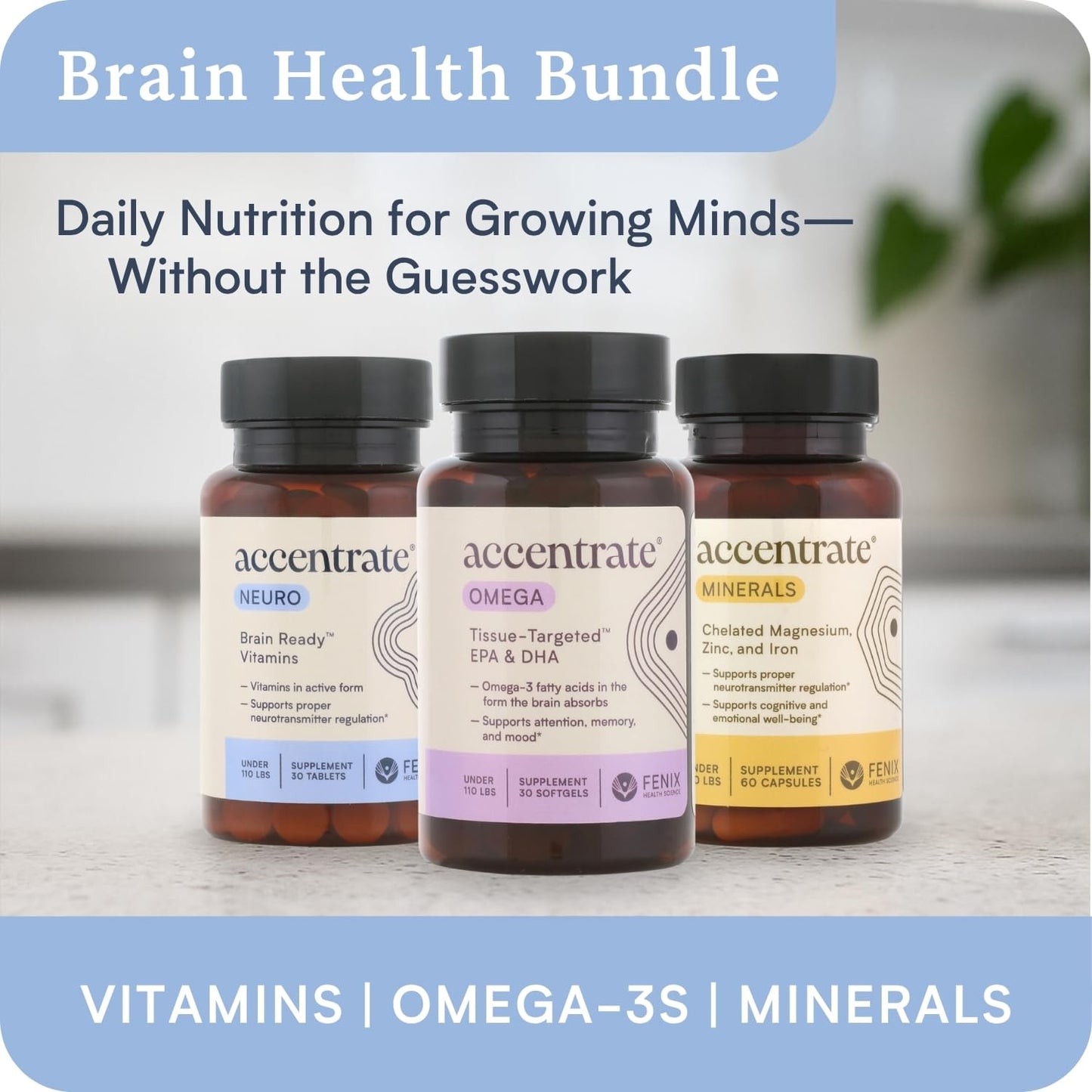 Accentrate Brain Supplement for Focus, Attention, Mood Vitamin B Complex Tablet, 30 Count