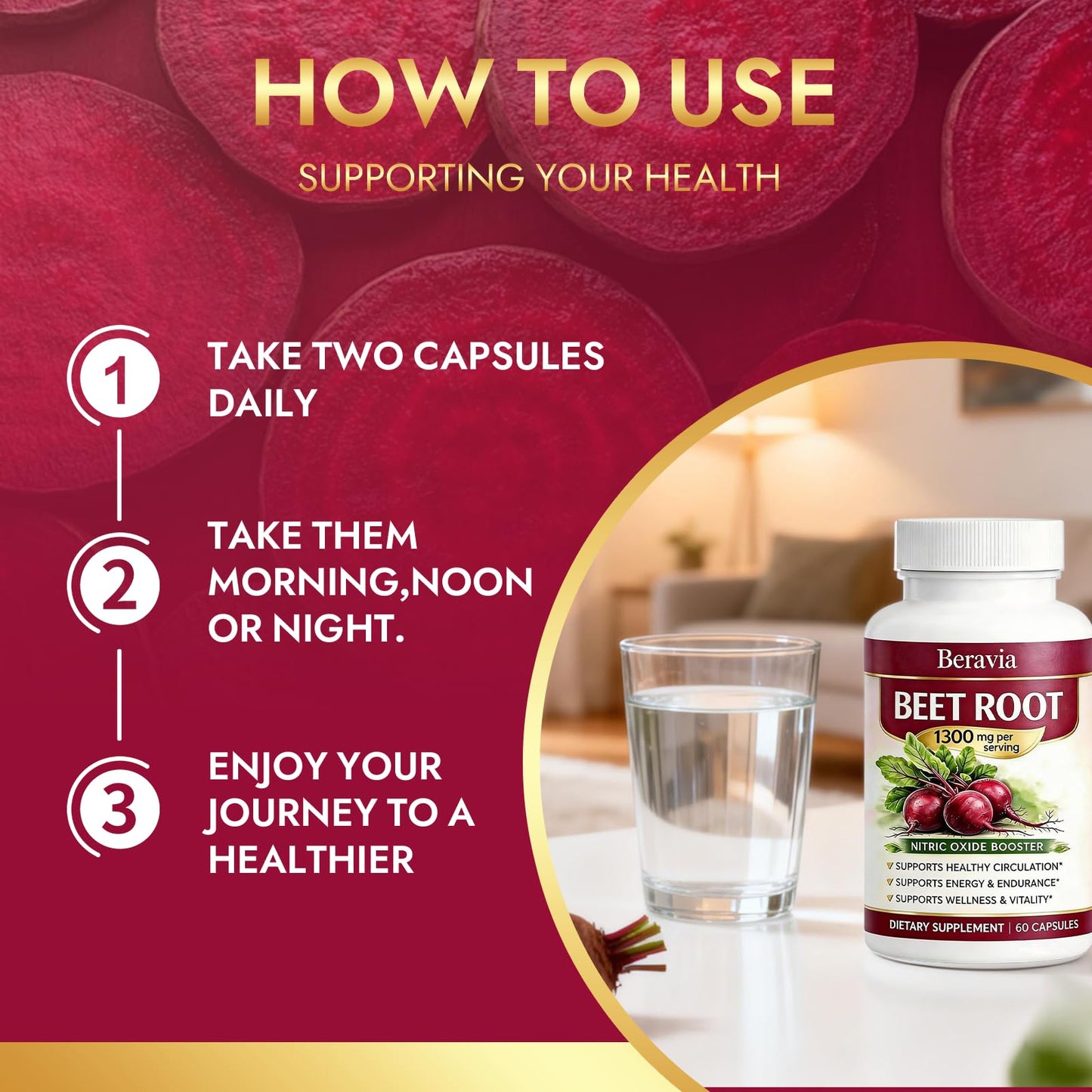 Beravia Organic Beetroot Capsule, 60 Count
