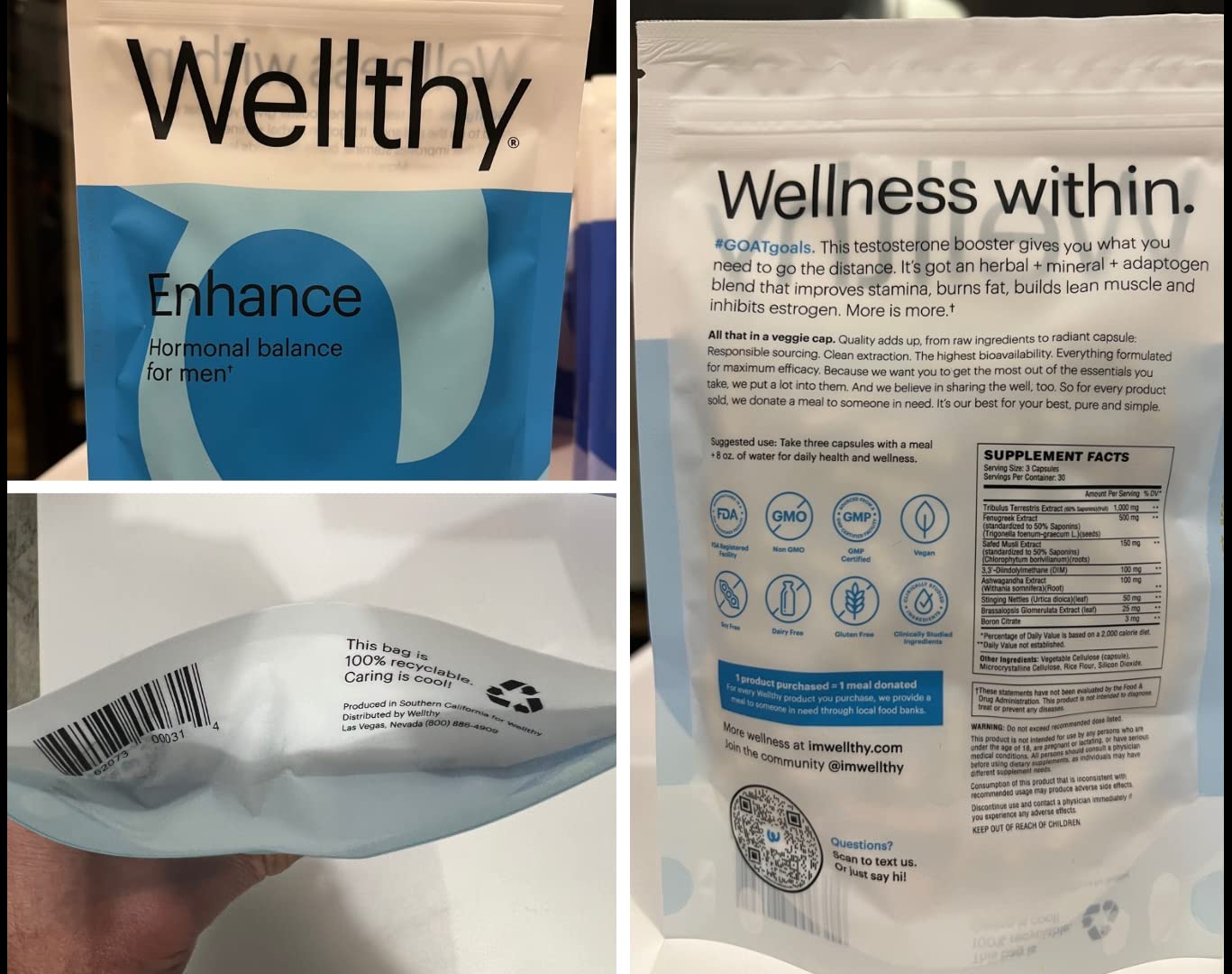 Wellthy Enhance Testosterone Supplement and Estrogen Blocker for Men 90 Capsules